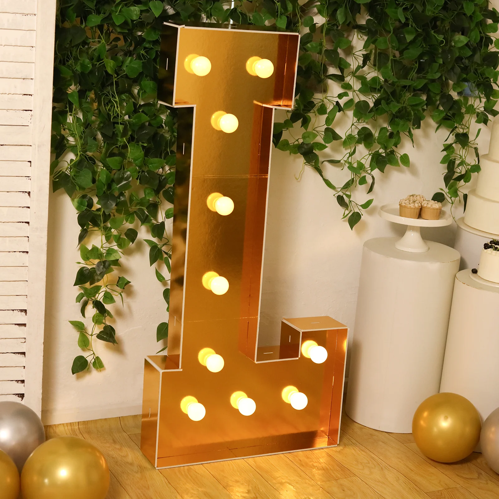 Giant LED Marquee Light Up Letter "L", Gold 4ft Pre-Cut Foam Board with 10 Warm White Battery Operated LEDs, Glue Gun and Sticks - Image 6