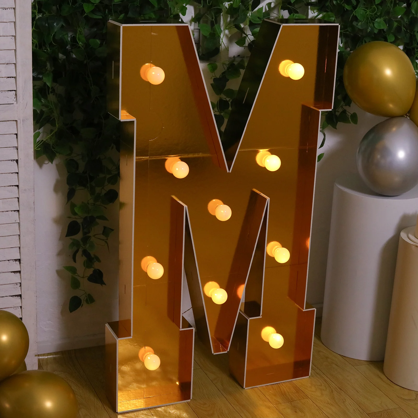 Giant LED Marquee Light Up Letter "M", Gold 4ft Pre-Cut Foam Board with 10 Warm White Battery Operated LEDs, Glue Gun and Sticks - Image 2
