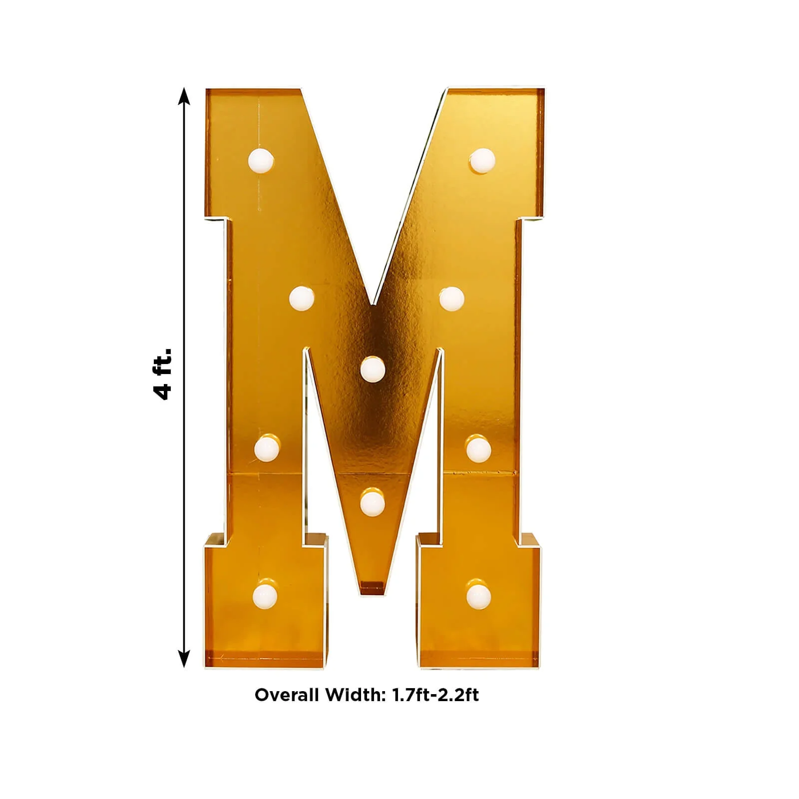 Giant LED Marquee Light Up Letter "M", Gold 4ft Pre-Cut Foam Board with 10 Warm White Battery Operated LEDs, Glue Gun and Sticks - Image 3