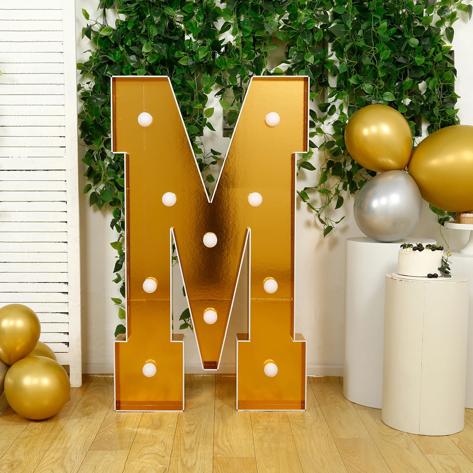 Giant LED Marquee Light Up Letter "M", Gold 4ft Pre-Cut Foam Board with 10 Warm White Battery Operated LEDs, Glue Gun and Sticks - Image 8