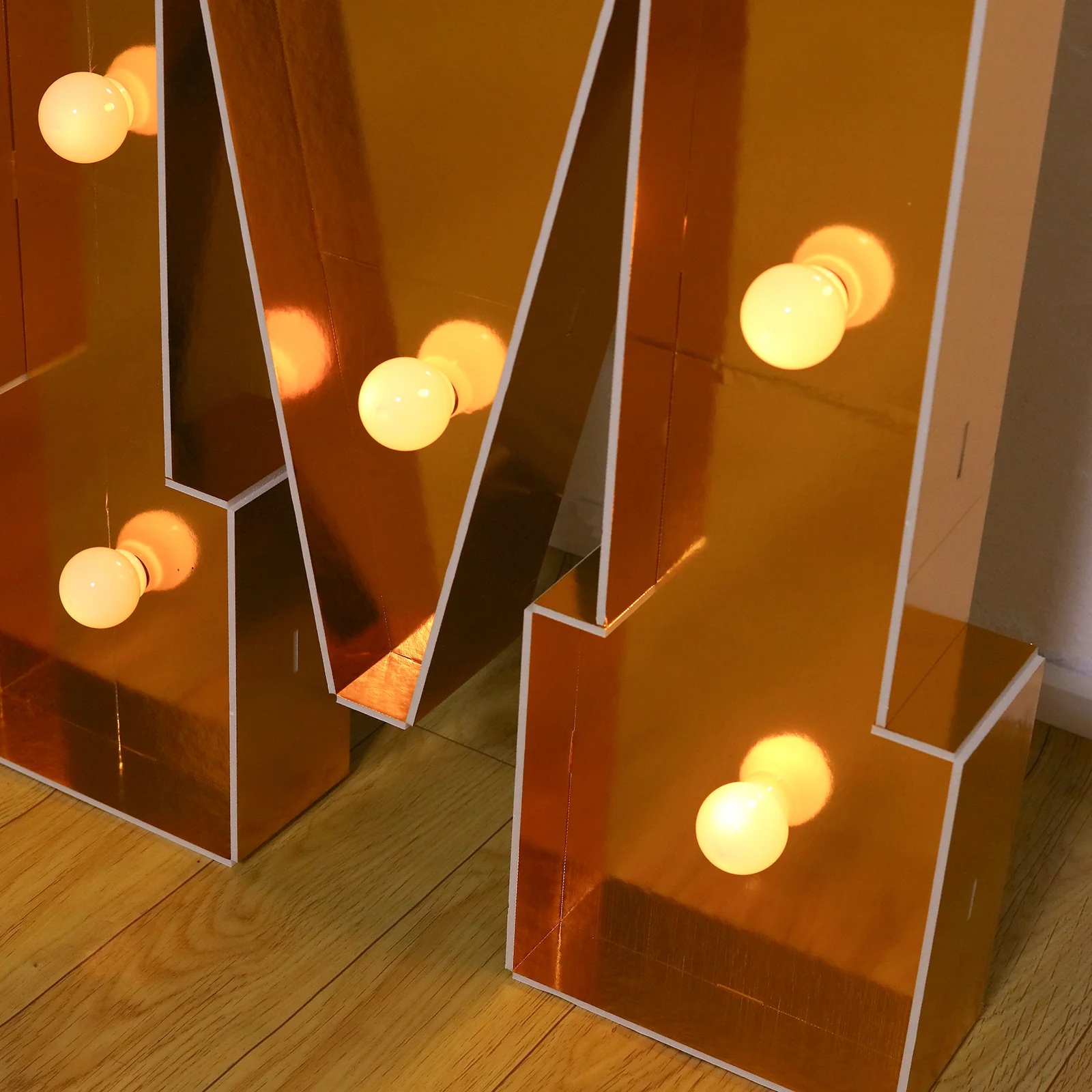 Giant LED Marquee Light Up Letter "M", Gold 4ft Pre-Cut Foam Board with 10 Warm White Battery Operated LEDs, Glue Gun and Sticks - Image 9