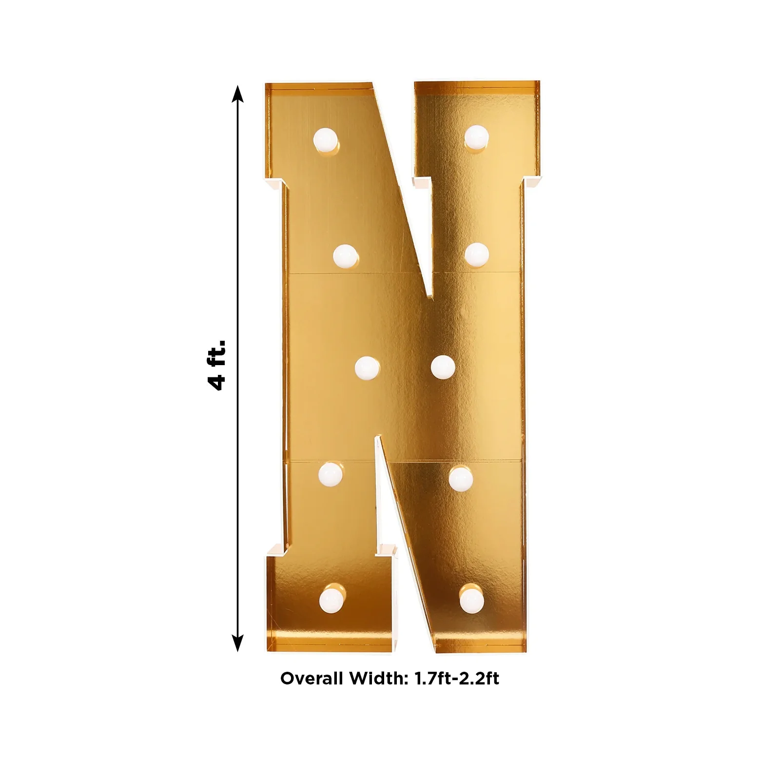 Giant LED Marquee Light Up Letter "N", Gold 4ft Pre-Cut Foam Board with 10 Warm White Battery Operated LEDs, Glue Gun and Sticks - Image 3