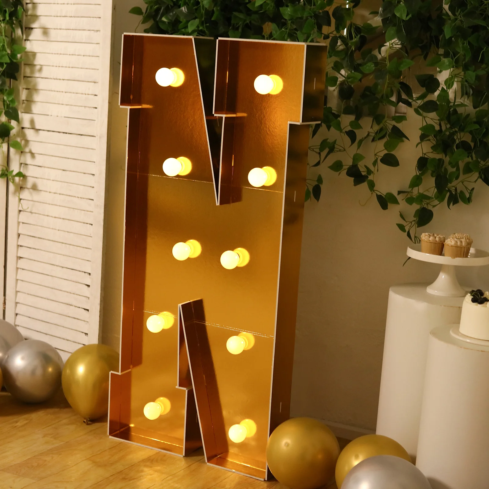 Giant LED Marquee Light Up Letter "N", Gold 4ft Pre-Cut Foam Board with 10 Warm White Battery Operated LEDs, Glue Gun and Sticks - Image 6