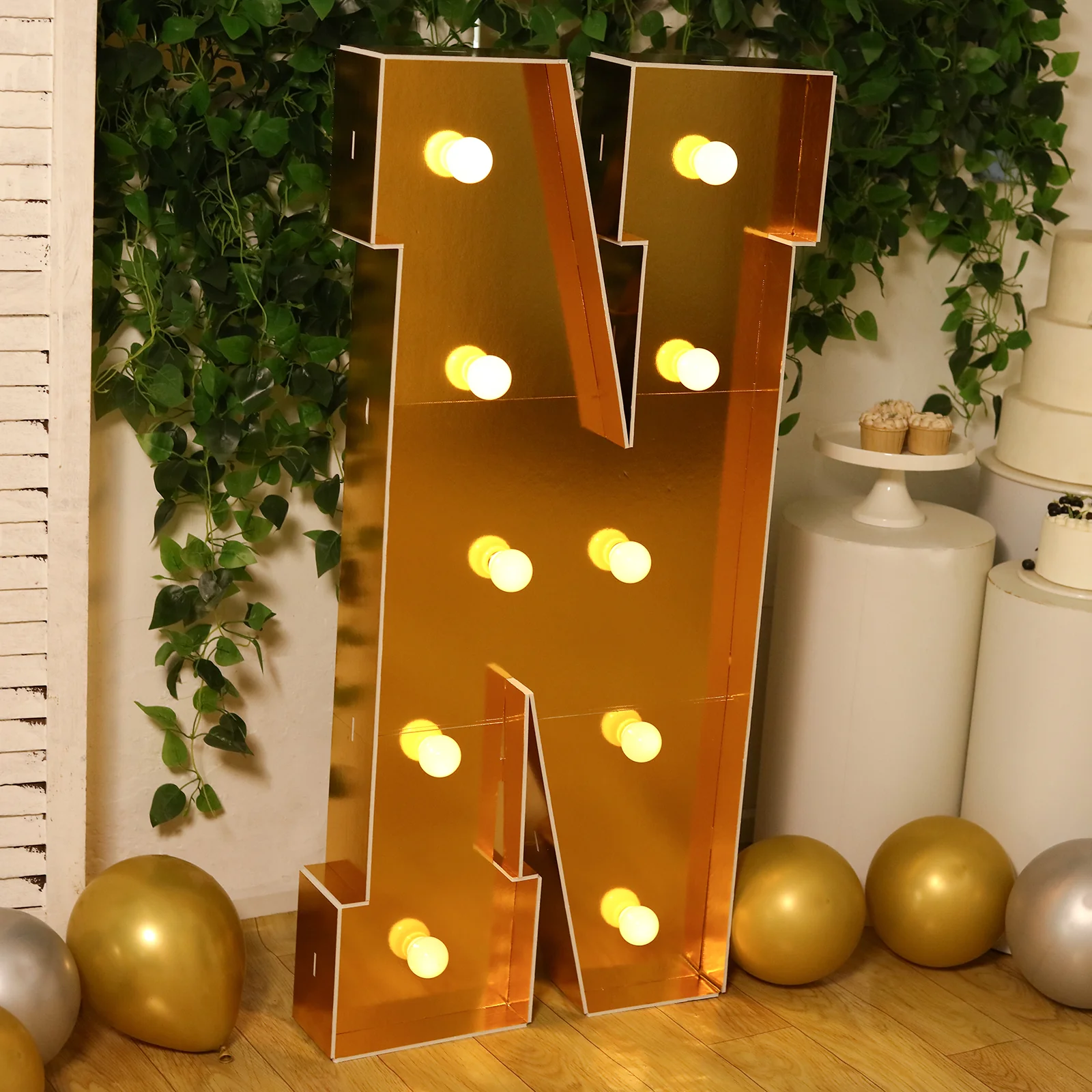 Giant LED Marquee Light Up Letter "N", Gold 4ft Pre-Cut Foam Board with 10 Warm White Battery Operated LEDs, Glue Gun and Sticks - Image 8