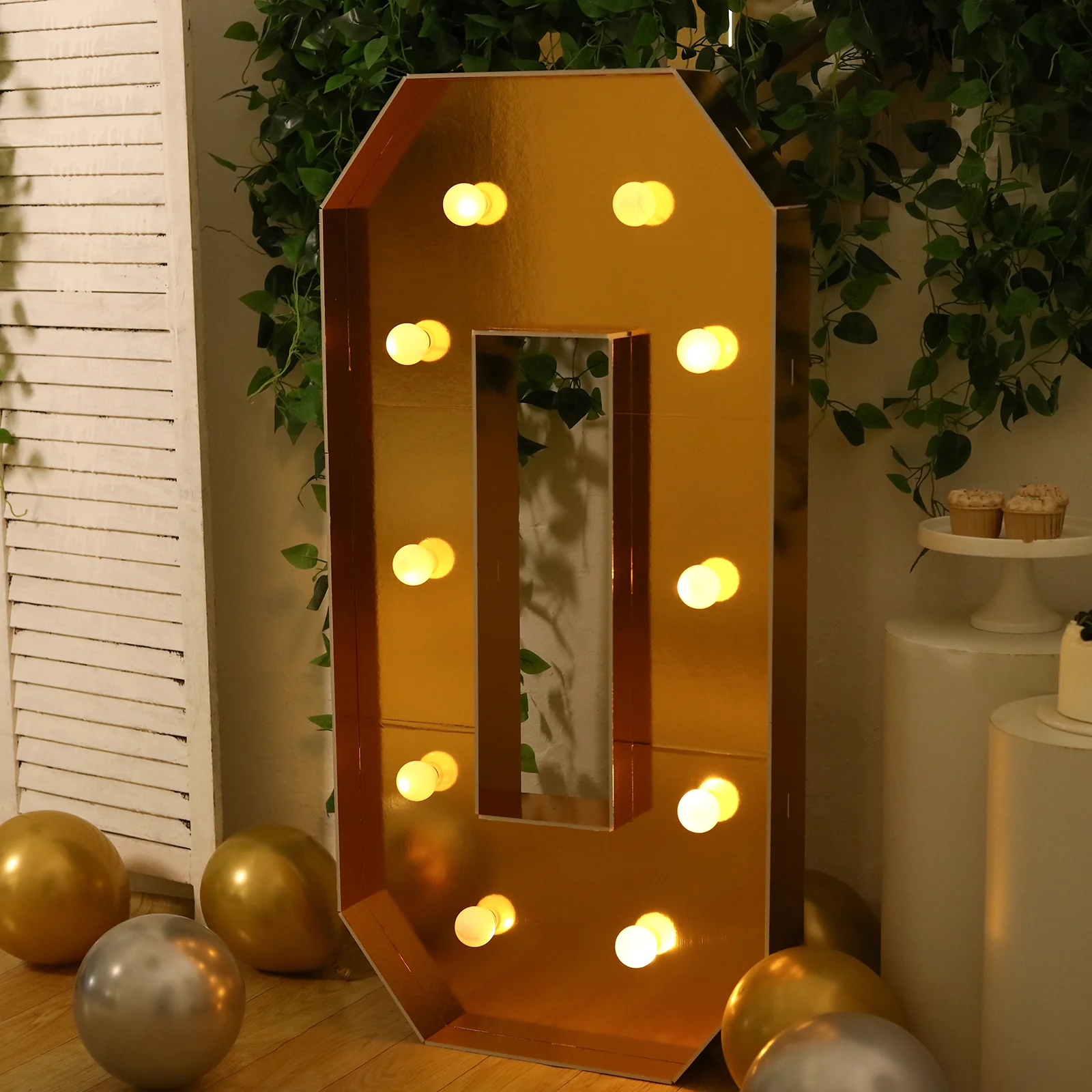 Giant LED Marquee Light Up Letter "O", Gold 4ft Pre-Cut Foam Board with 10 Warm White Battery Operated LEDs, Glue Gun and Sticks - Image 8