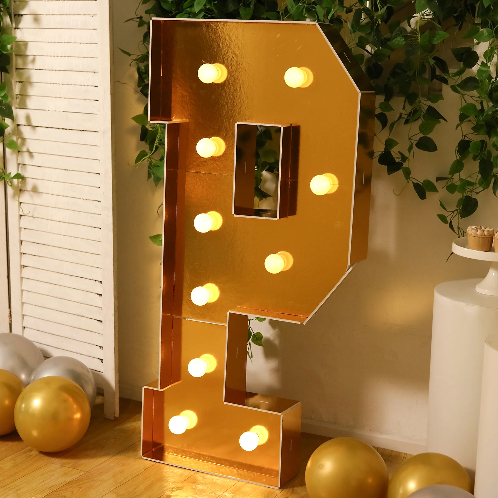 Giant LED Marquee Light Up Letter "P", Gold 4ft Pre-Cut Foam Board with 10 Warm White Battery Operated LEDs, Glue Gun and Sticks - Image 2