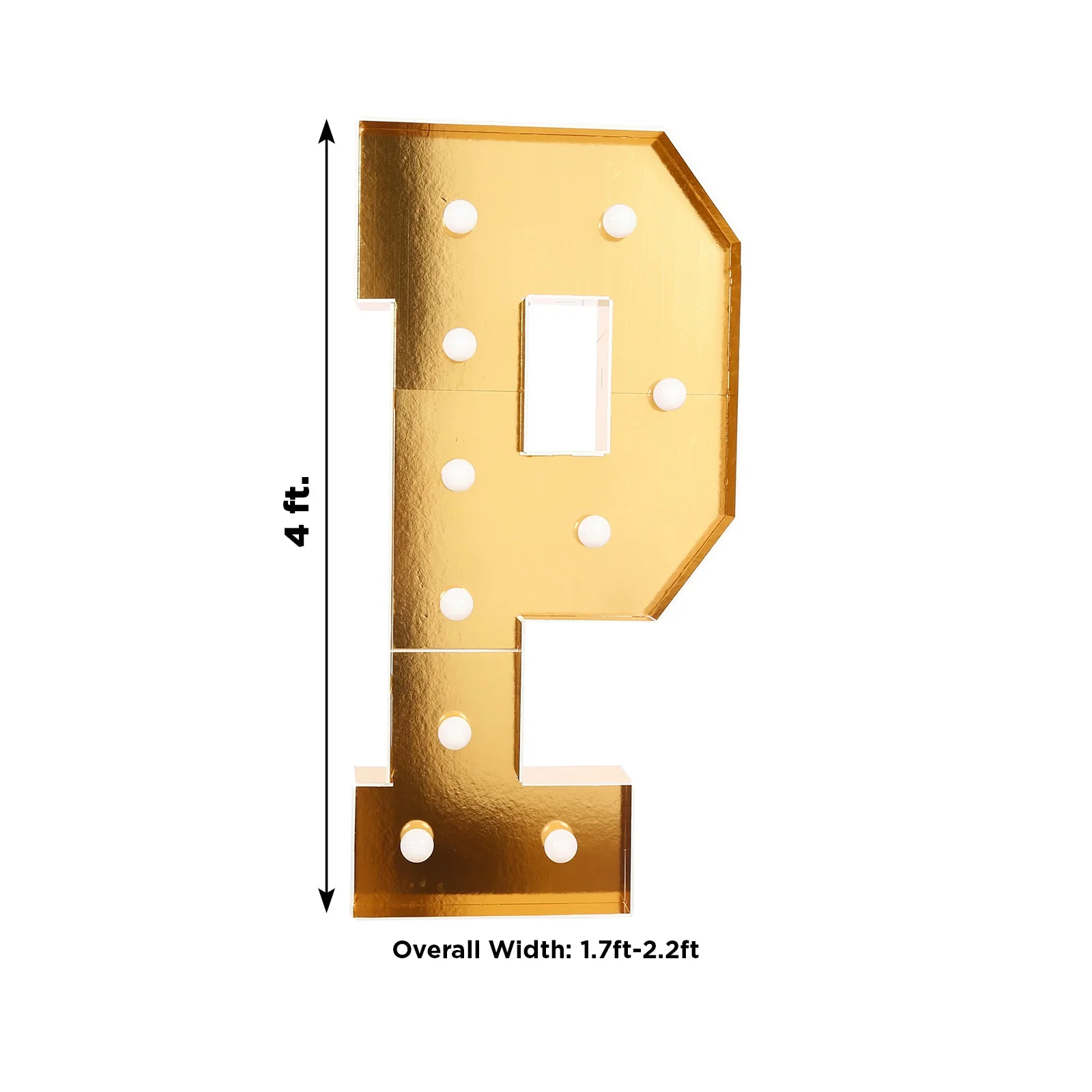 Giant LED Marquee Light Up Letter "P", Gold 4ft Pre-Cut Foam Board with 10 Warm White Battery Operated LEDs, Glue Gun and Sticks - Image 3