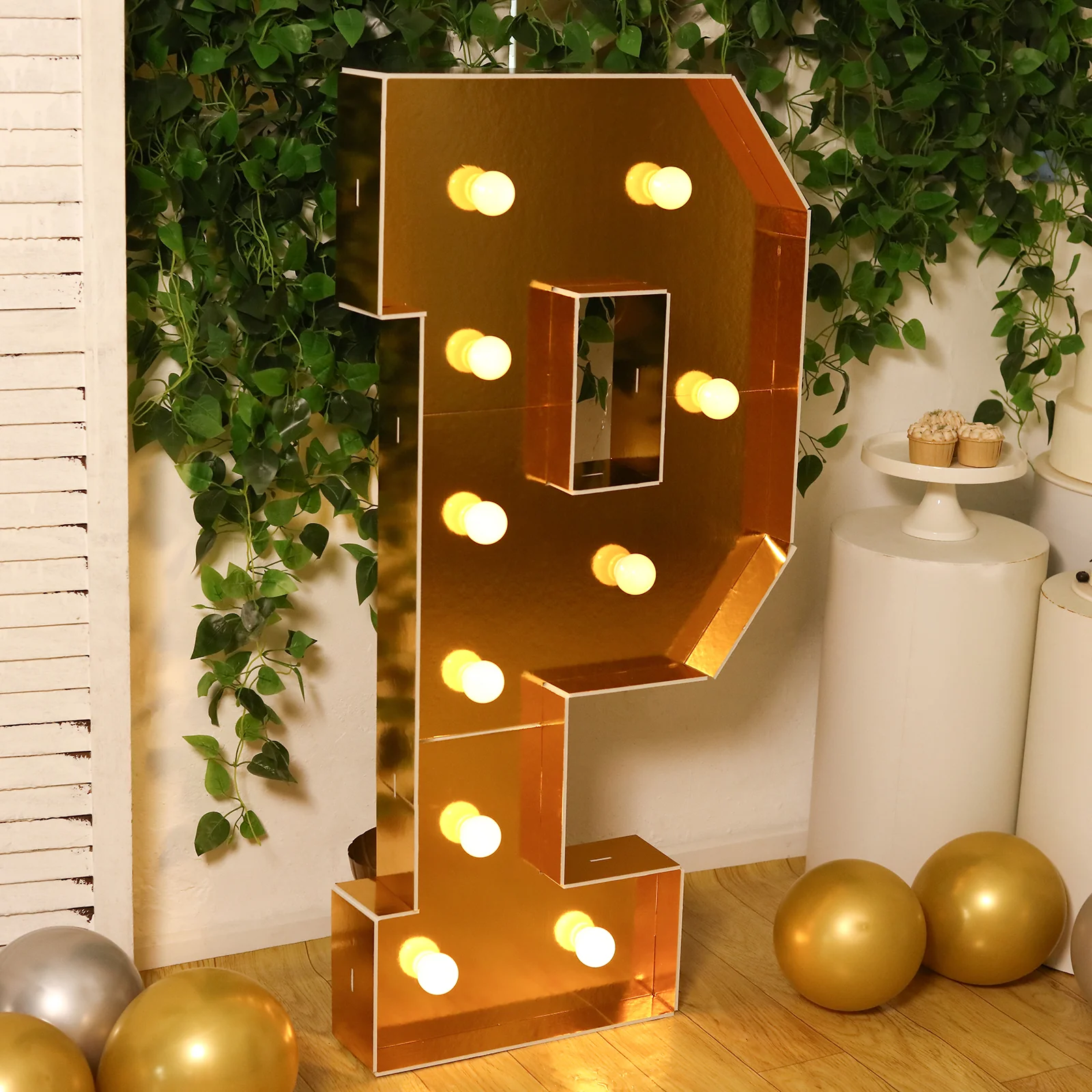 Giant LED Marquee Light Up Letter "P", Gold 4ft Pre-Cut Foam Board with 10 Warm White Battery Operated LEDs, Glue Gun and Sticks - Image 7