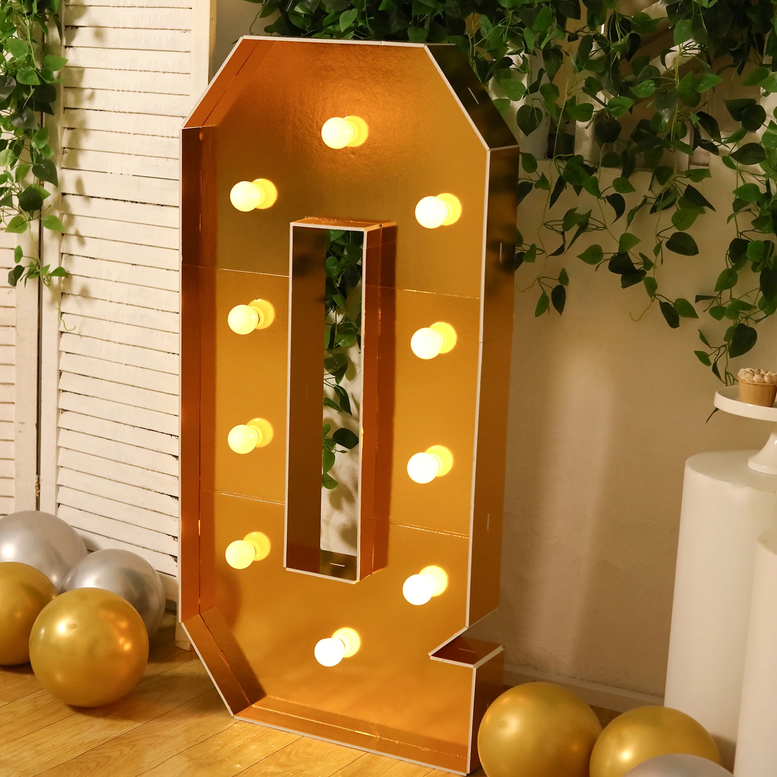 Giant LED Marquee Light Up Letter "Q", Gold 4ft Pre-Cut Foam Board with 10 Warm White Battery Operated LEDs, Glue Gun and Sticks - Image 2