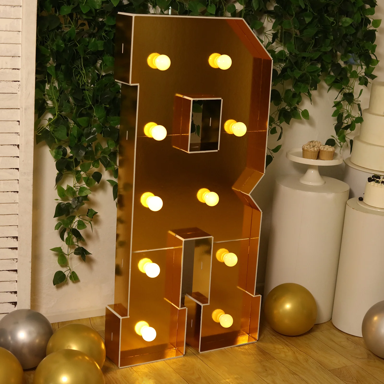 Giant LED Marquee Light Up Letter "R", Gold 4ft Pre-Cut Foam Board with 10 Warm White Battery Operated LEDs, Glue Gun and Sticks - Image 2