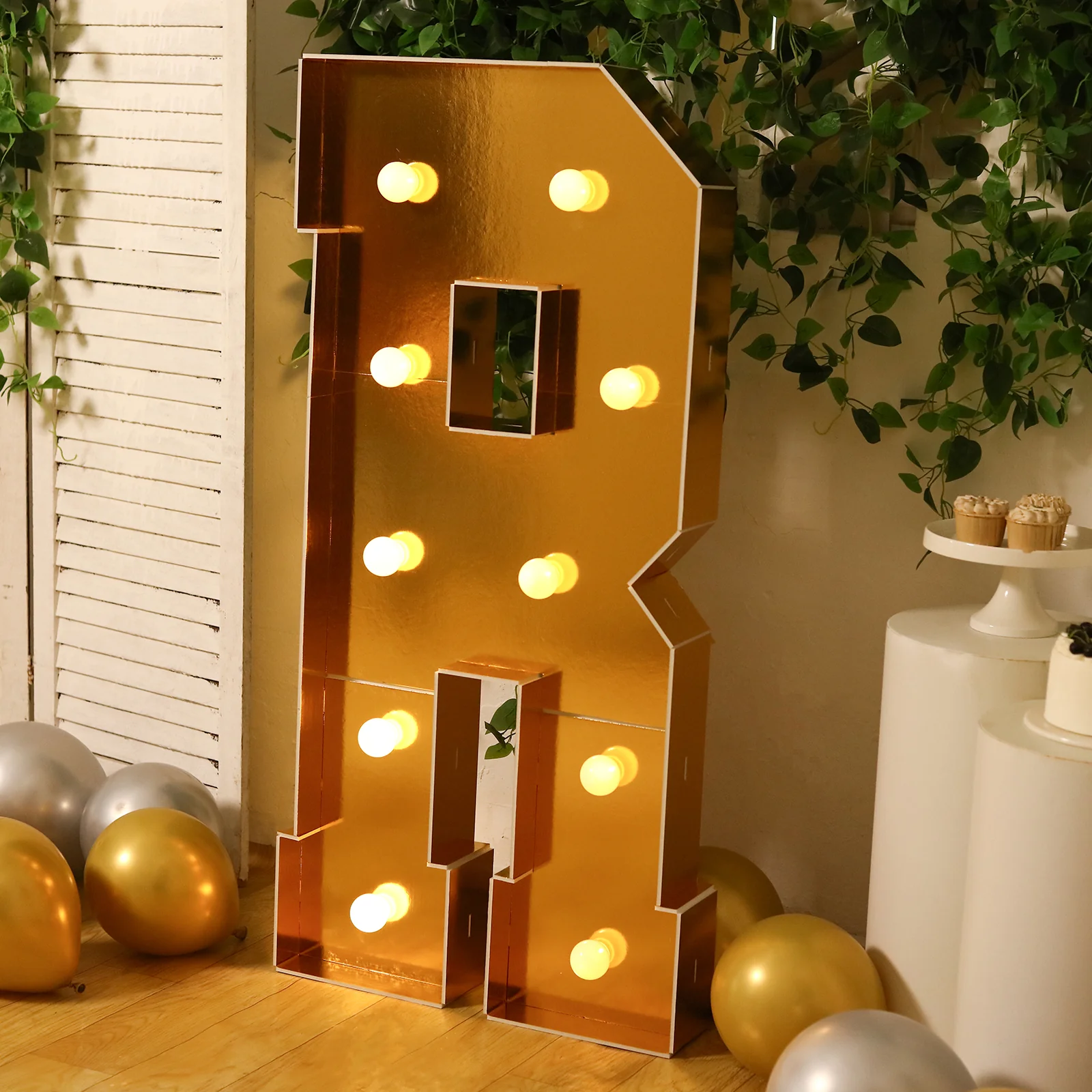 Giant LED Marquee Light Up Letter "R", Gold 4ft Pre-Cut Foam Board with 10 Warm White Battery Operated LEDs, Glue Gun and Sticks - Image 7