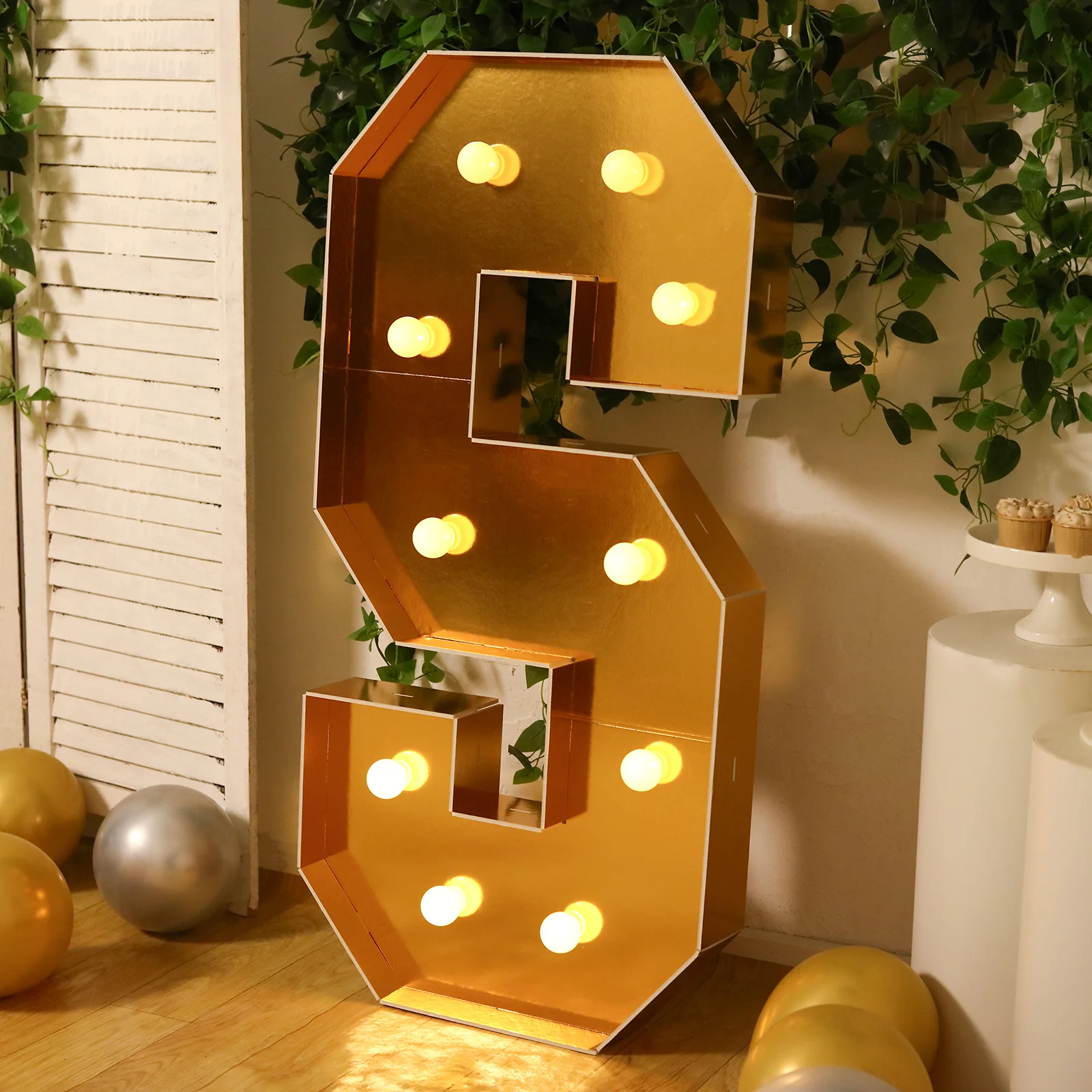 Giant LED Marquee Light Up Letter "S", Gold 4ft Pre-Cut Foam Board with 10 Warm White Battery Operated LEDs, Glue Gun and Sticks - Image 7