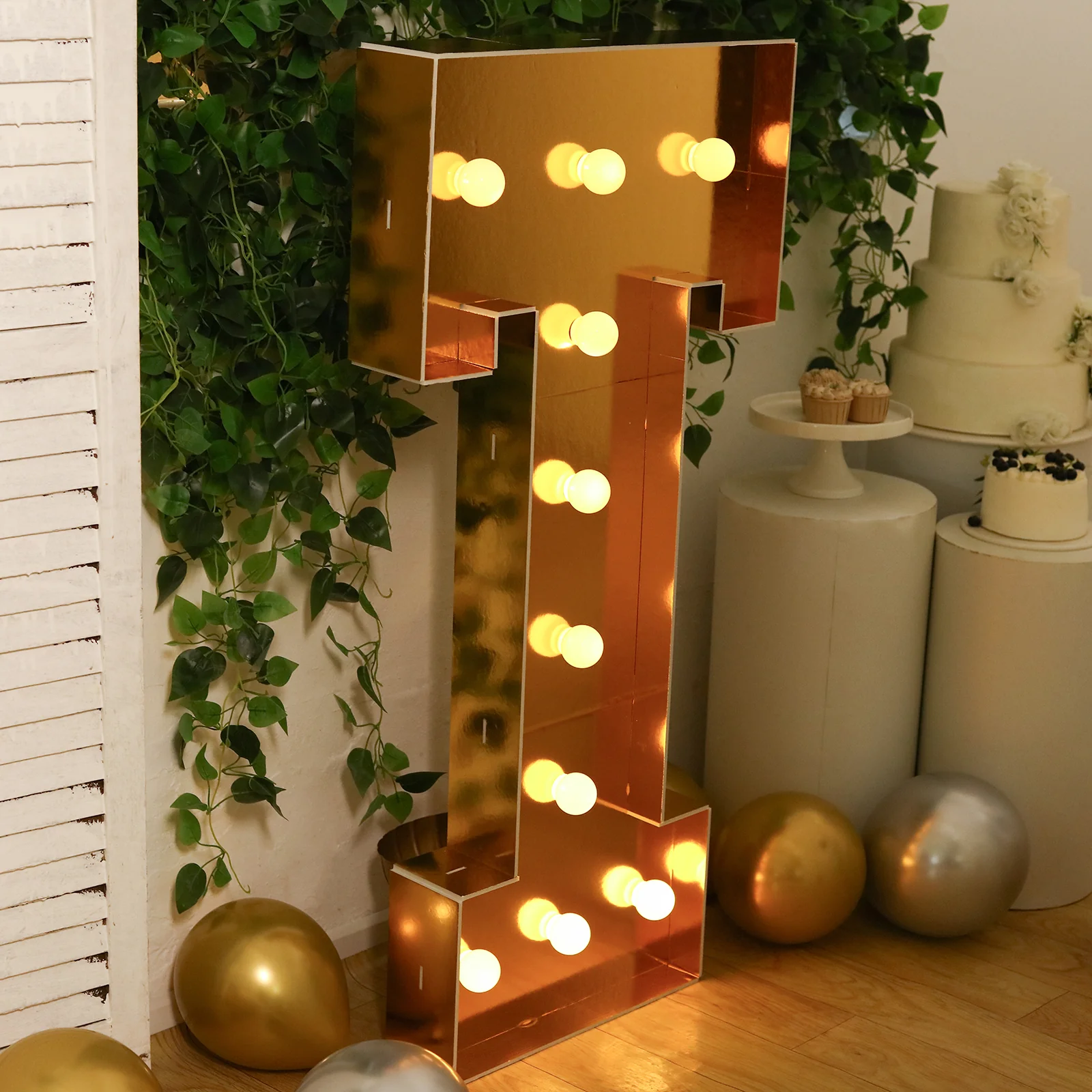 Giant LED Marquee Light Up Letter "T", Gold 4ft Pre-Cut Foam Board with 10 Warm White Battery Operated LEDs, Glue Gun and Sticks - Image 2