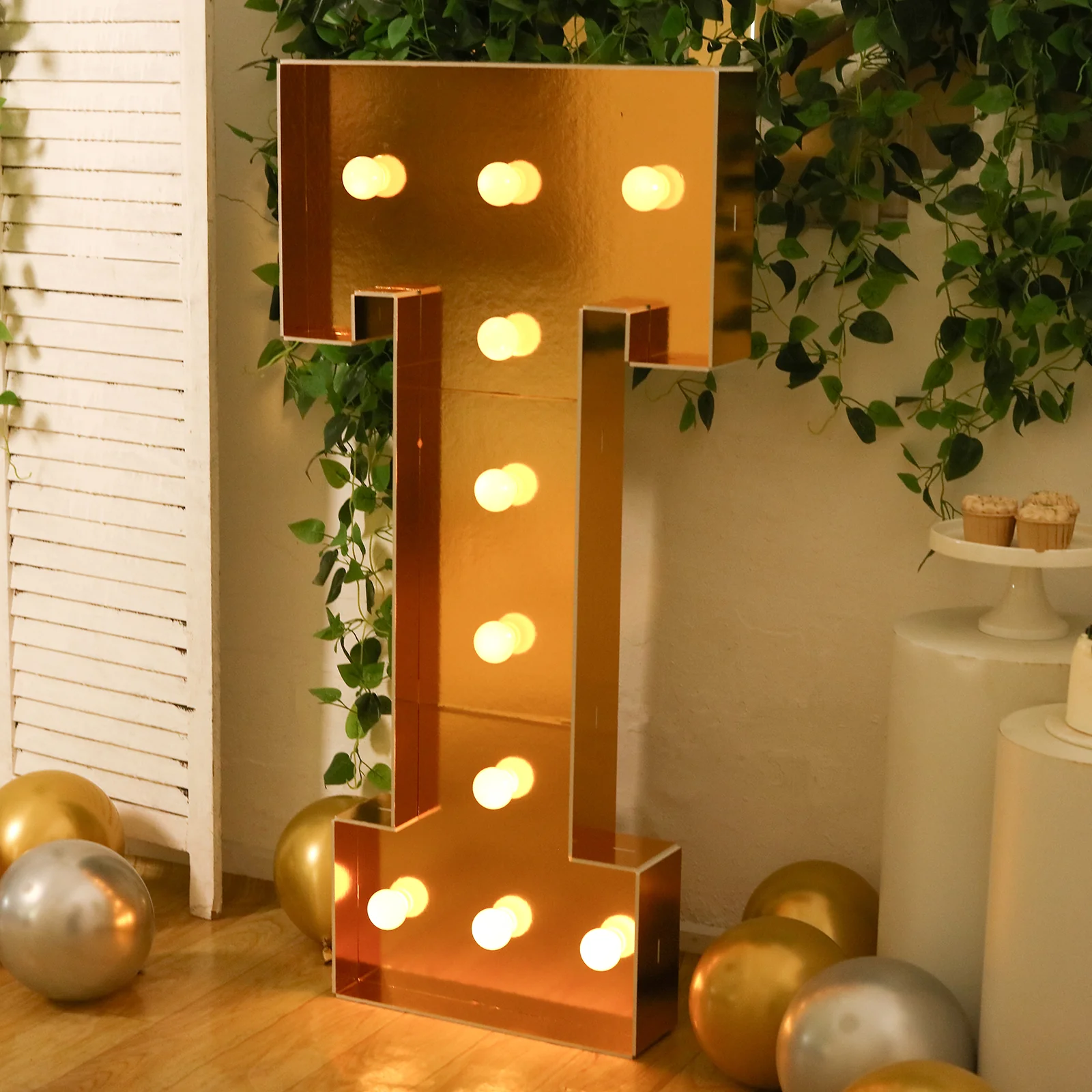 Giant LED Marquee Light Up Letter "T", Gold 4ft Pre-Cut Foam Board with 10 Warm White Battery Operated LEDs, Glue Gun and Sticks - Image 7