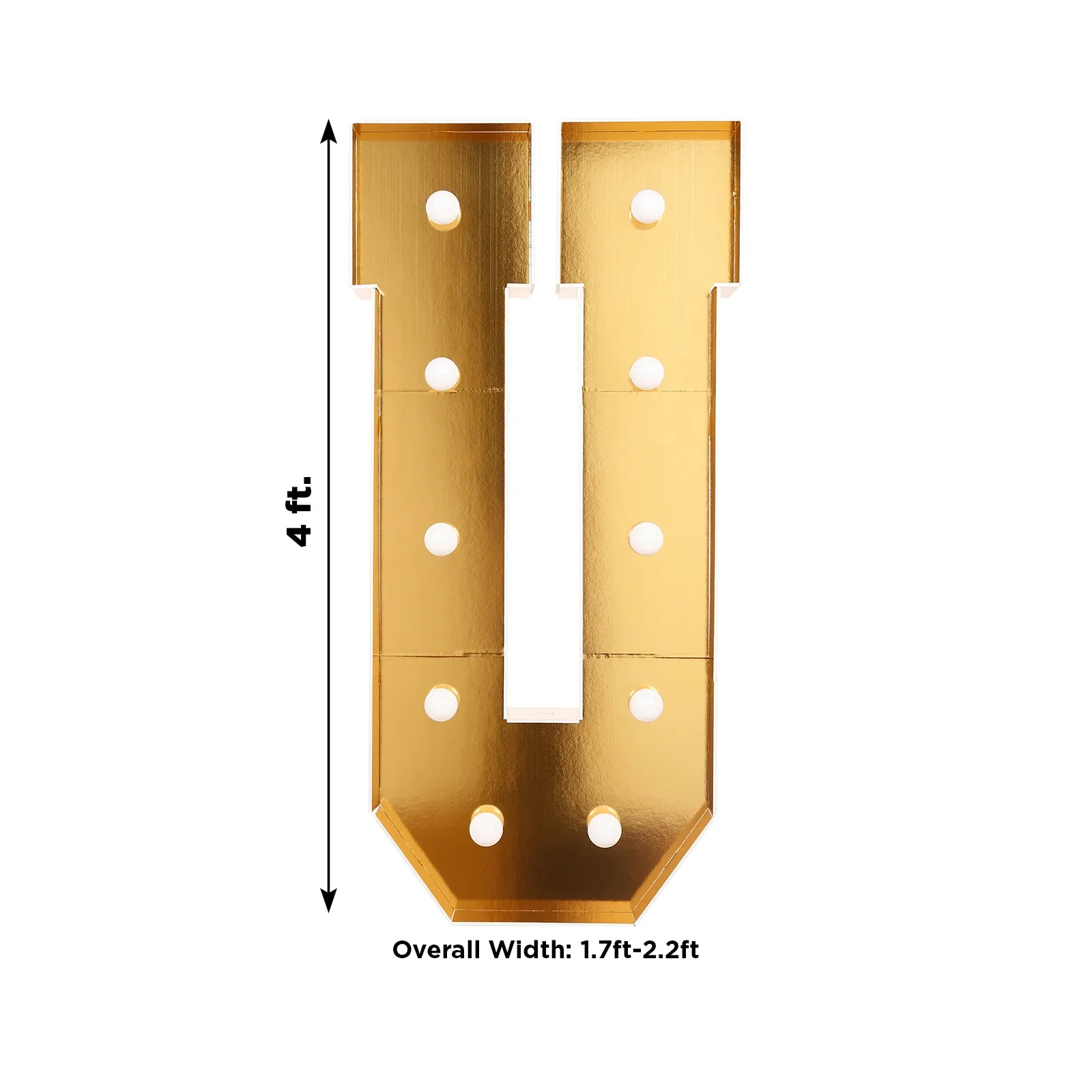 Giant LED Marquee Light Up Letter "U", Gold 4ft Pre-Cut Foam Board with 10 Warm White Battery Operated LEDs, Glue Gun and Sticks - Image 3