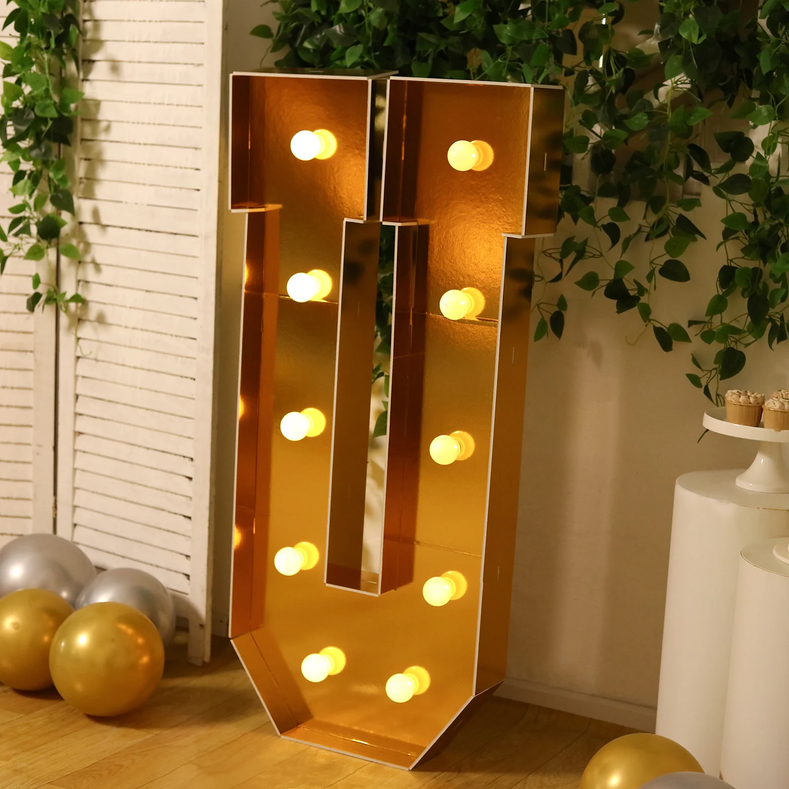 Giant LED Marquee Light Up Letter "U", Gold 4ft Pre-Cut Foam Board with 10 Warm White Battery Operated LEDs, Glue Gun and Sticks - Image 7