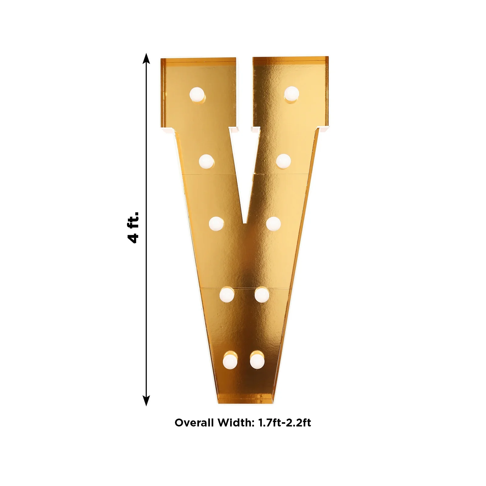 Giant LED Marquee Light Up Letter "V", Gold 4ft Pre-Cut Foam Board with 10 Warm White Battery Operated LEDs, Glue Gun and Sticks - Image 3