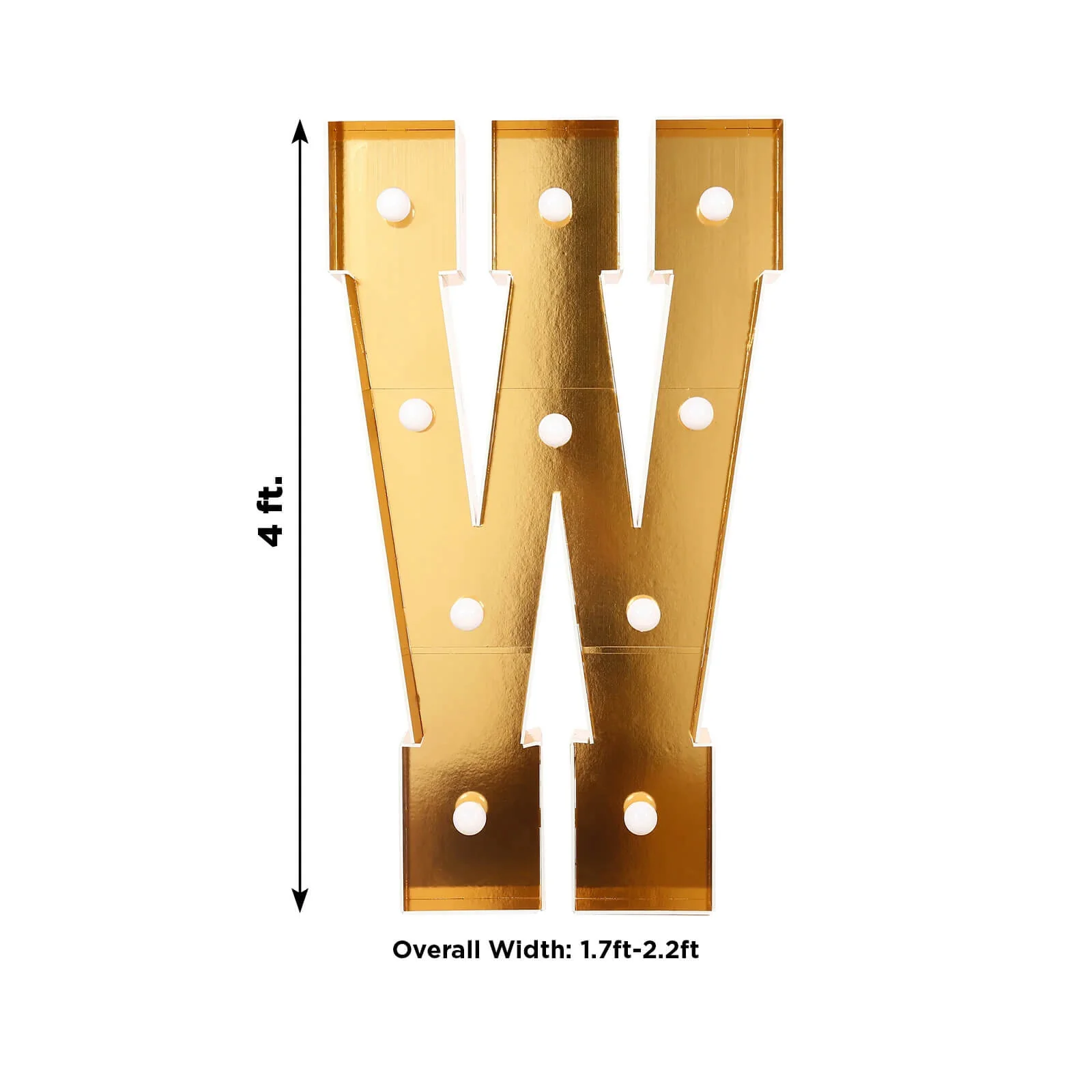 Giant LED Marquee Light Up Letter "W", Gold 4ft Pre-Cut Foam Board with 10 Warm White Battery Operated LEDs, Glue Gun and Sticks - Image 3