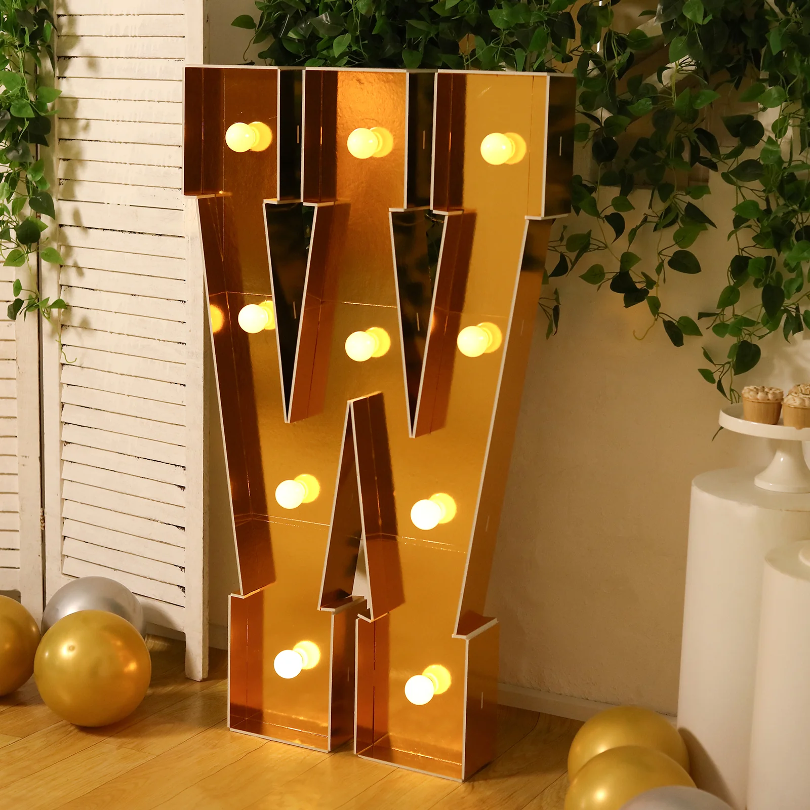 Giant LED Marquee Light Up Letter "W", Gold 4ft Pre-Cut Foam Board with 10 Warm White Battery Operated LEDs, Glue Gun and Sticks - Image 7