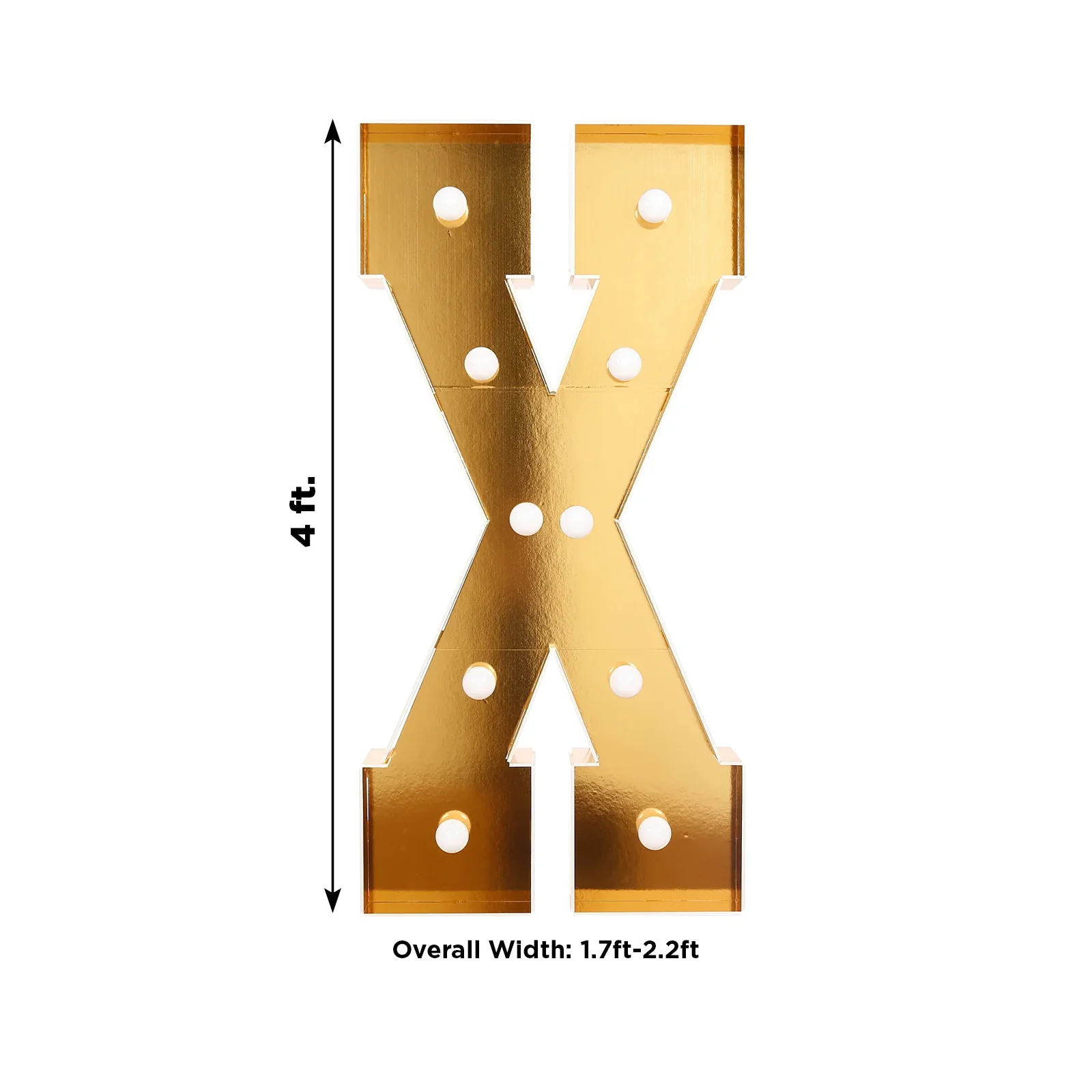 Giant LED Marquee Light Up Letter "X", Gold 4ft Pre-Cut Foam Board with 10 Warm White Battery Operated LEDs, Glue Gun and Sticks - Image 3