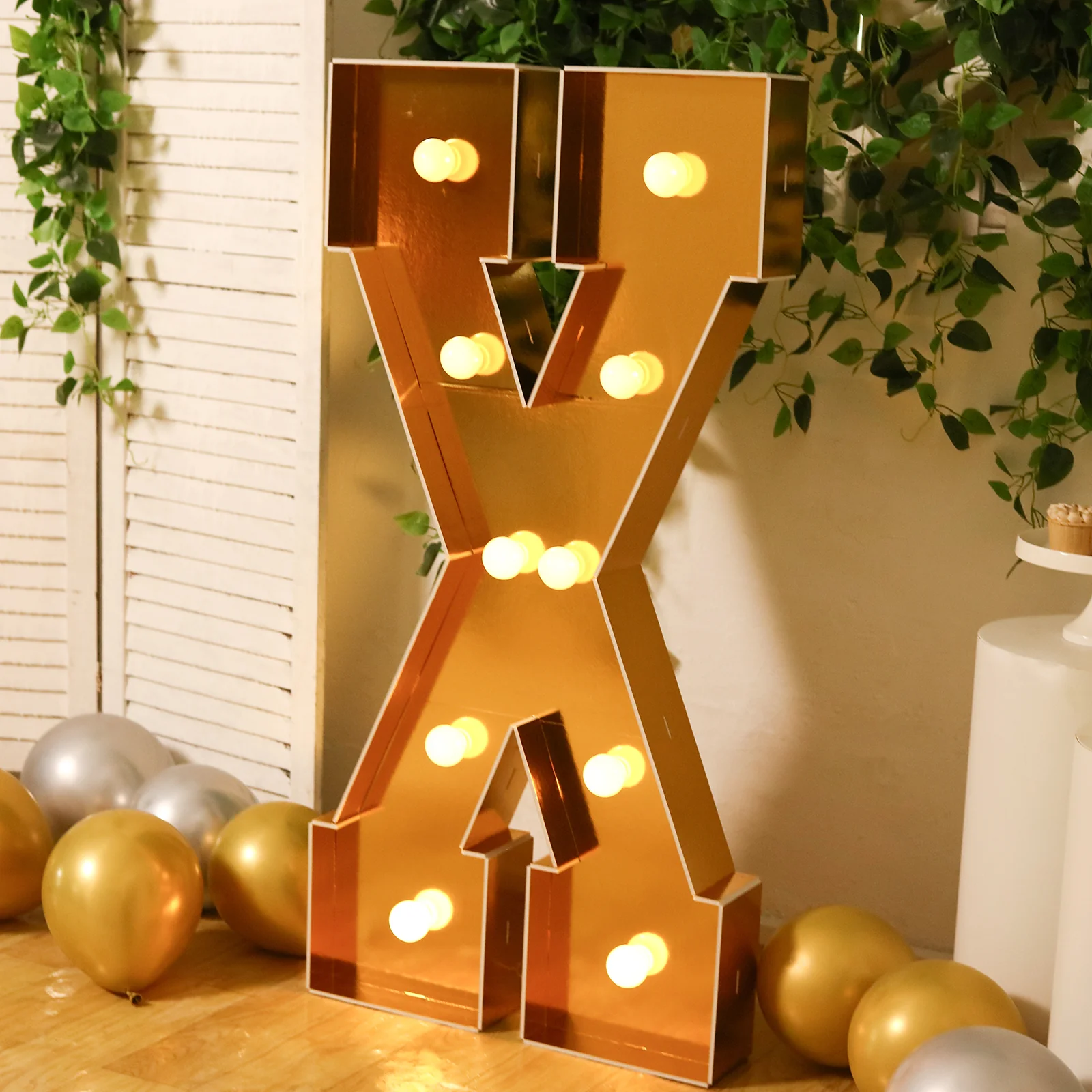 Giant LED Marquee Light Up Letter "X", Gold 4ft Pre-Cut Foam Board with 10 Warm White Battery Operated LEDs, Glue Gun and Sticks - Image 7