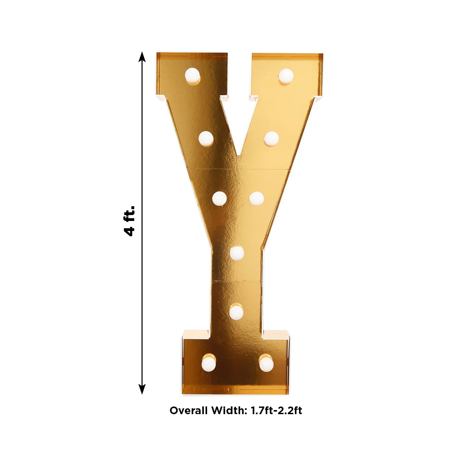 Giant LED Marquee Light Up Letter "Y", Gold 4ft Pre-Cut Foam Board with 10 Warm White Battery Operated LEDs, Glue Gun and Sticks - Image 3