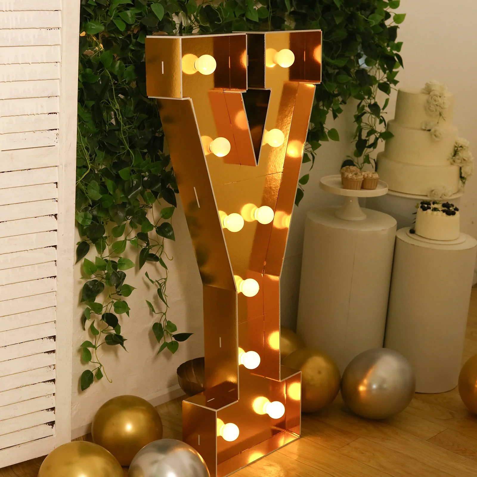 Giant LED Marquee Light Up Letter "Y", Gold 4ft Pre-Cut Foam Board with 10 Warm White Battery Operated LEDs, Glue Gun and Sticks - Image 7