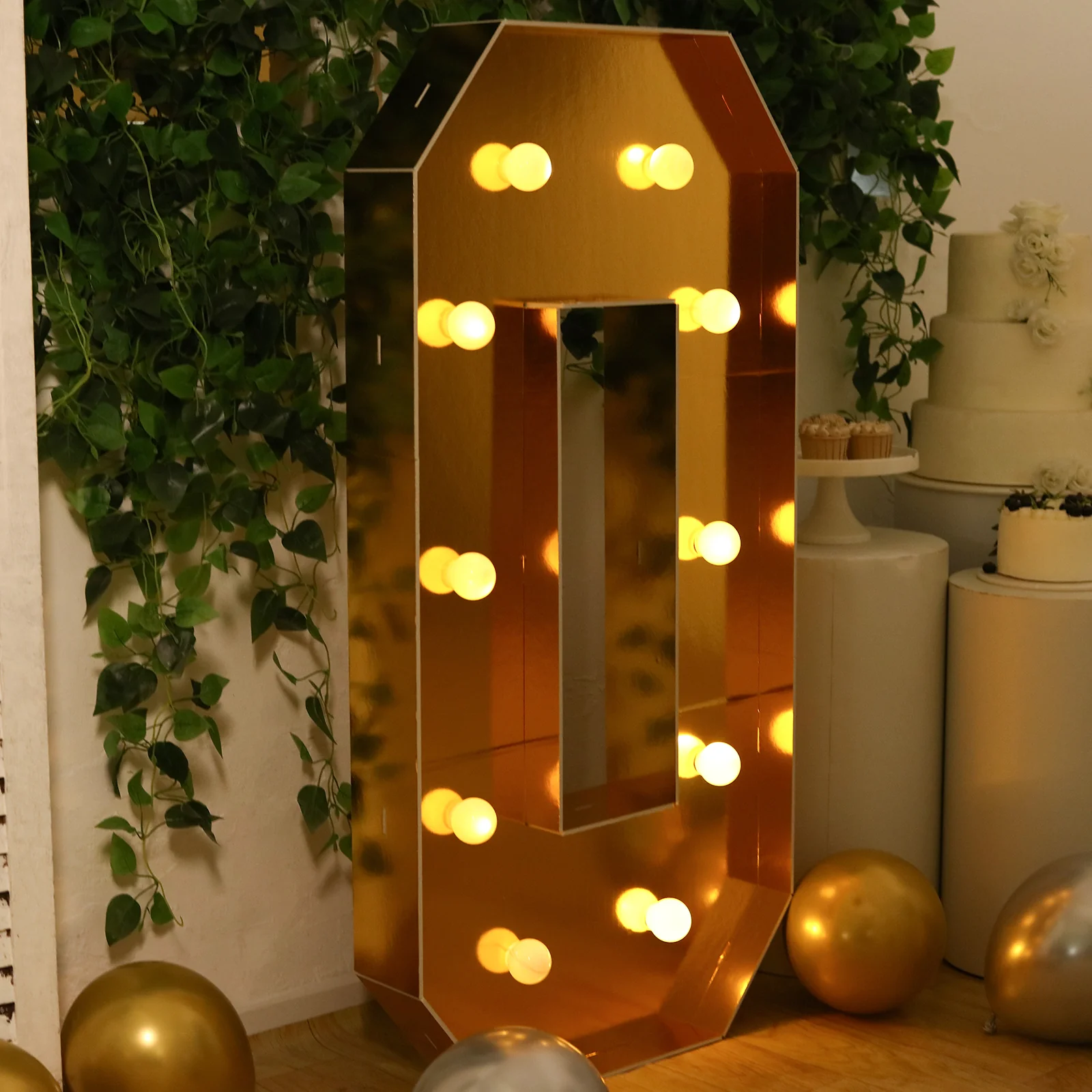 Giant LED Marquee Light Up Number "0", Gold 4ft Pre-Cut Foam Board with 10 Warm White Battery Operated LEDs, Glue Gun and Sticks - Image 7