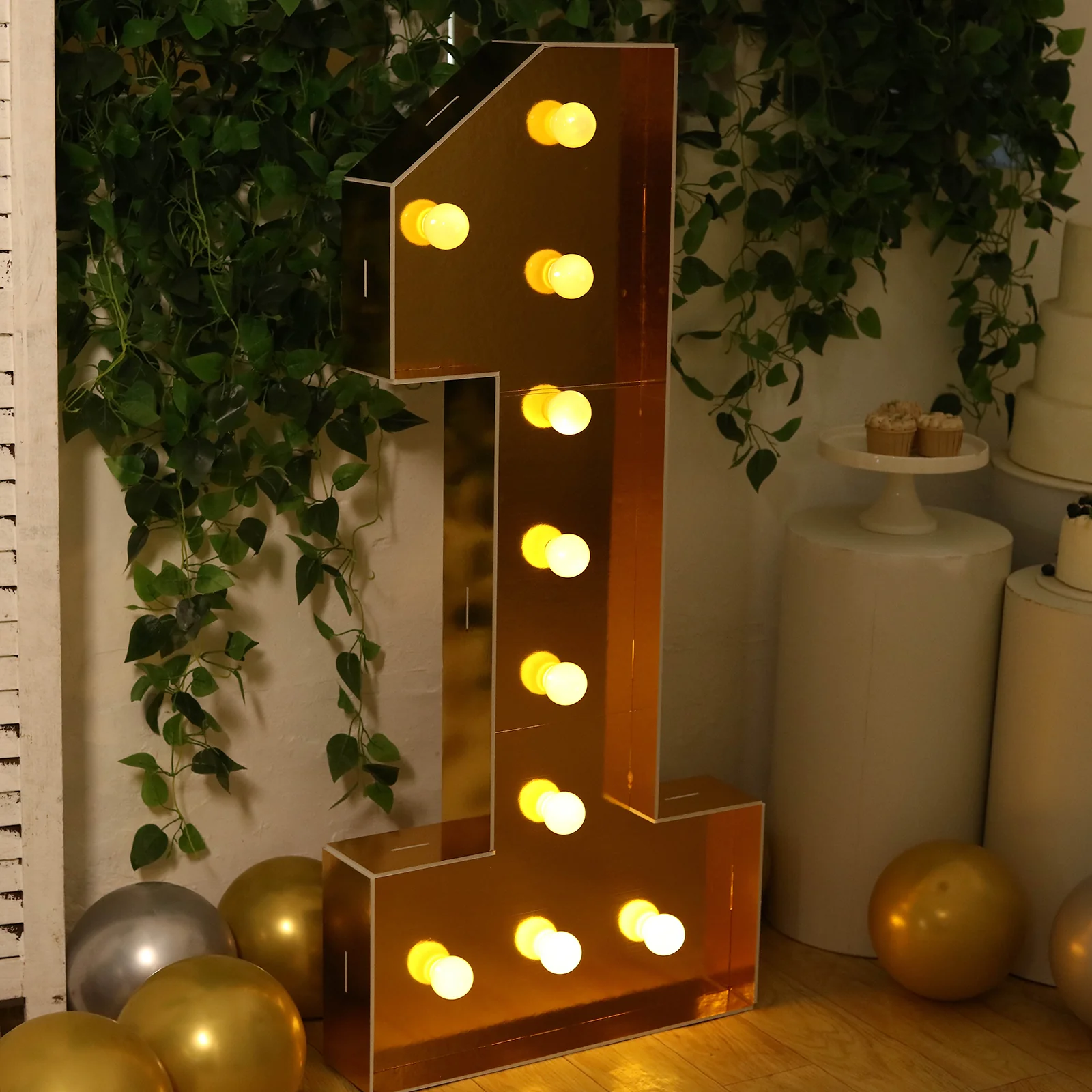Giant LED Marquee Light Up Number "1", Gold 4ft Pre-Cut Foam Board with 10 Warm White Battery Operated LEDs, Glue Gun and Sticks - Image 2