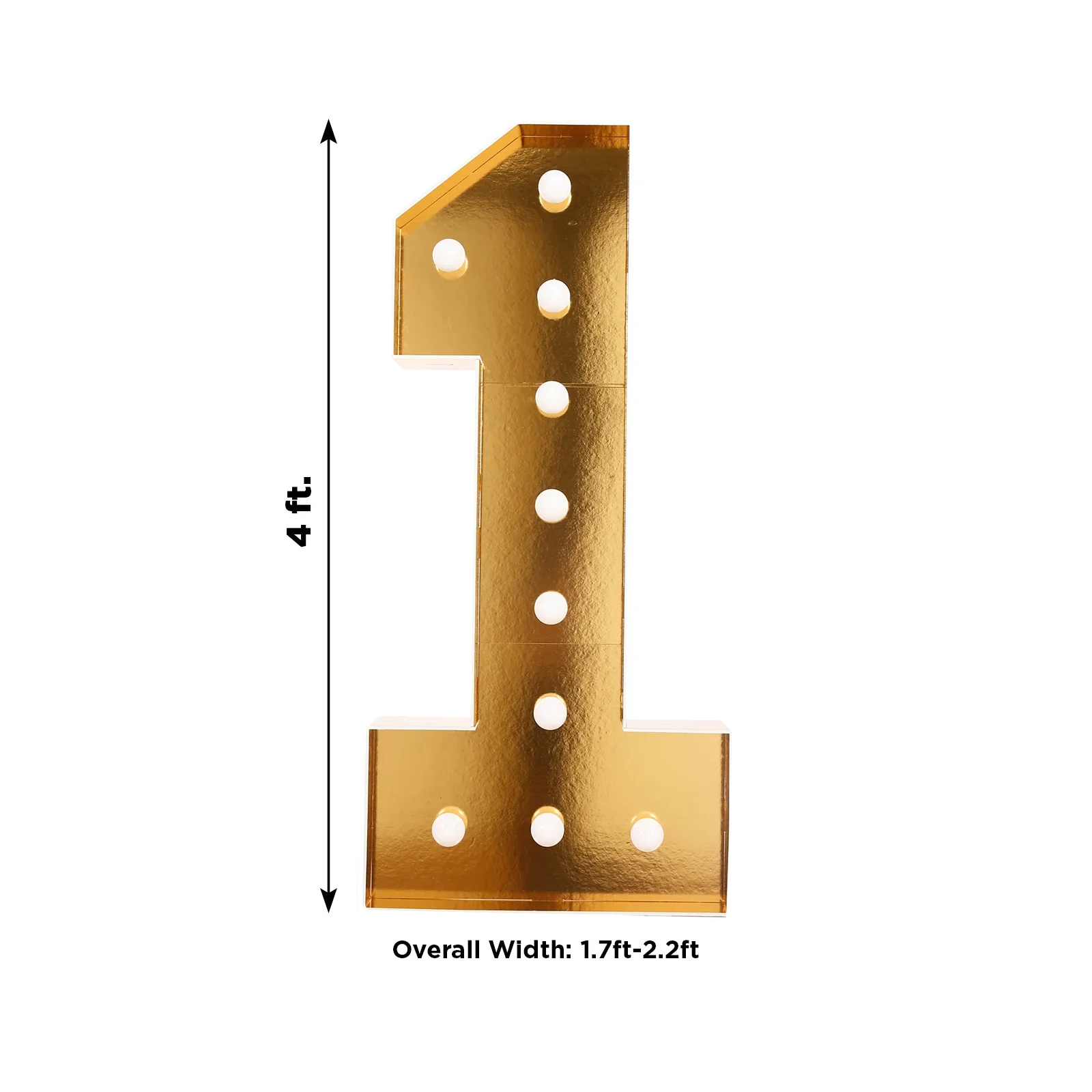 Giant LED Marquee Light Up Number "1", Gold 4ft Pre-Cut Foam Board with 10 Warm White Battery Operated LEDs, Glue Gun and Sticks - Image 3