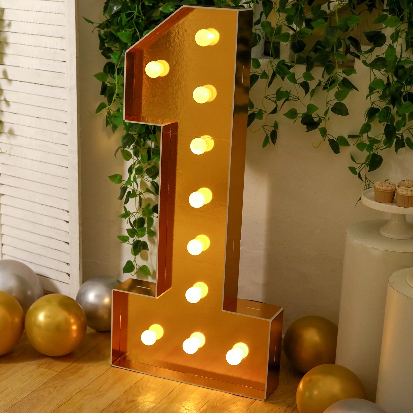Giant LED Marquee Light Up Number "1", Gold 4ft Pre-Cut Foam Board with 10 Warm White Battery Operated LEDs, Glue Gun and Sticks - Image 7