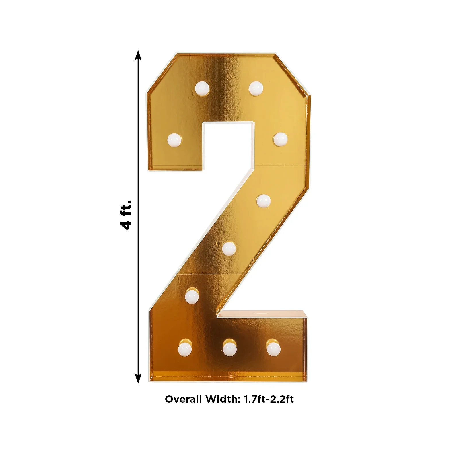 Giant LED Marquee Light Up Number "2", Gold 4ft Pre-Cut Foam Board with 10 Warm White Battery Operated LEDs, Glue Gun and Sticks - Image 3