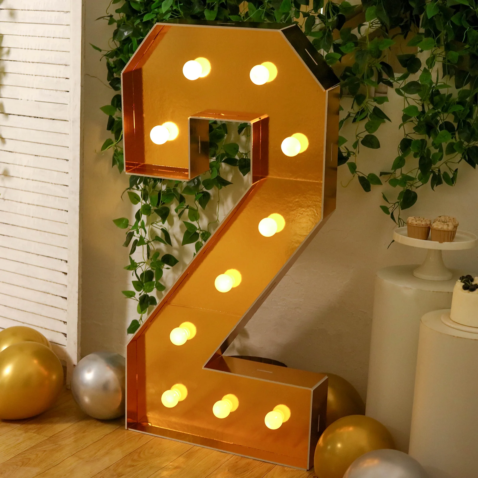Giant LED Marquee Light Up Number "2", Gold 4ft Pre-Cut Foam Board with 10 Warm White Battery Operated LEDs, Glue Gun and Sticks - Image 7