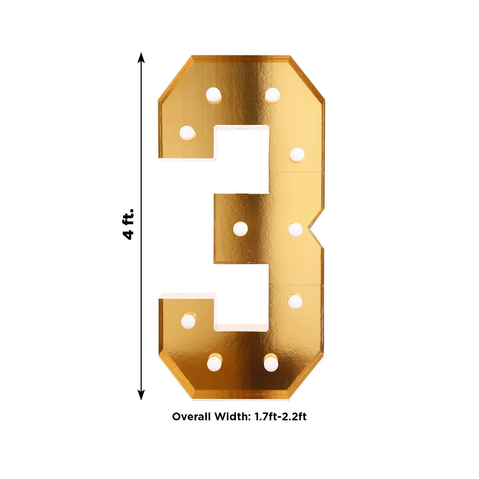 Giant LED Marquee Light Up Number "3", Gold 4ft Pre-Cut Foam Board with 10 Warm White Battery Operated LEDs, Glue Gun and Sticks - Image 3