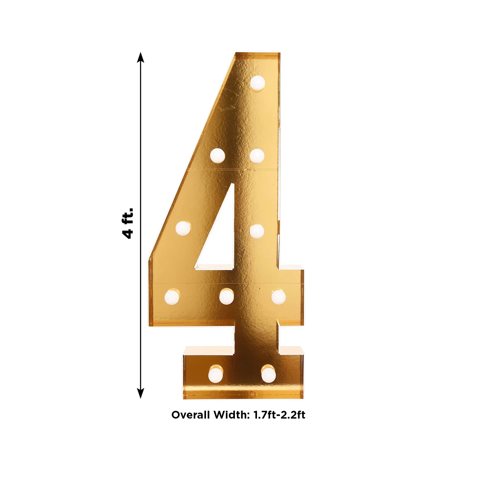 Giant LED Marquee Light Up Number "4", Gold 4ft Pre-Cut Foam Board with 10 Warm White Battery Operated LEDs, Glue Gun and Sticks - Image 3