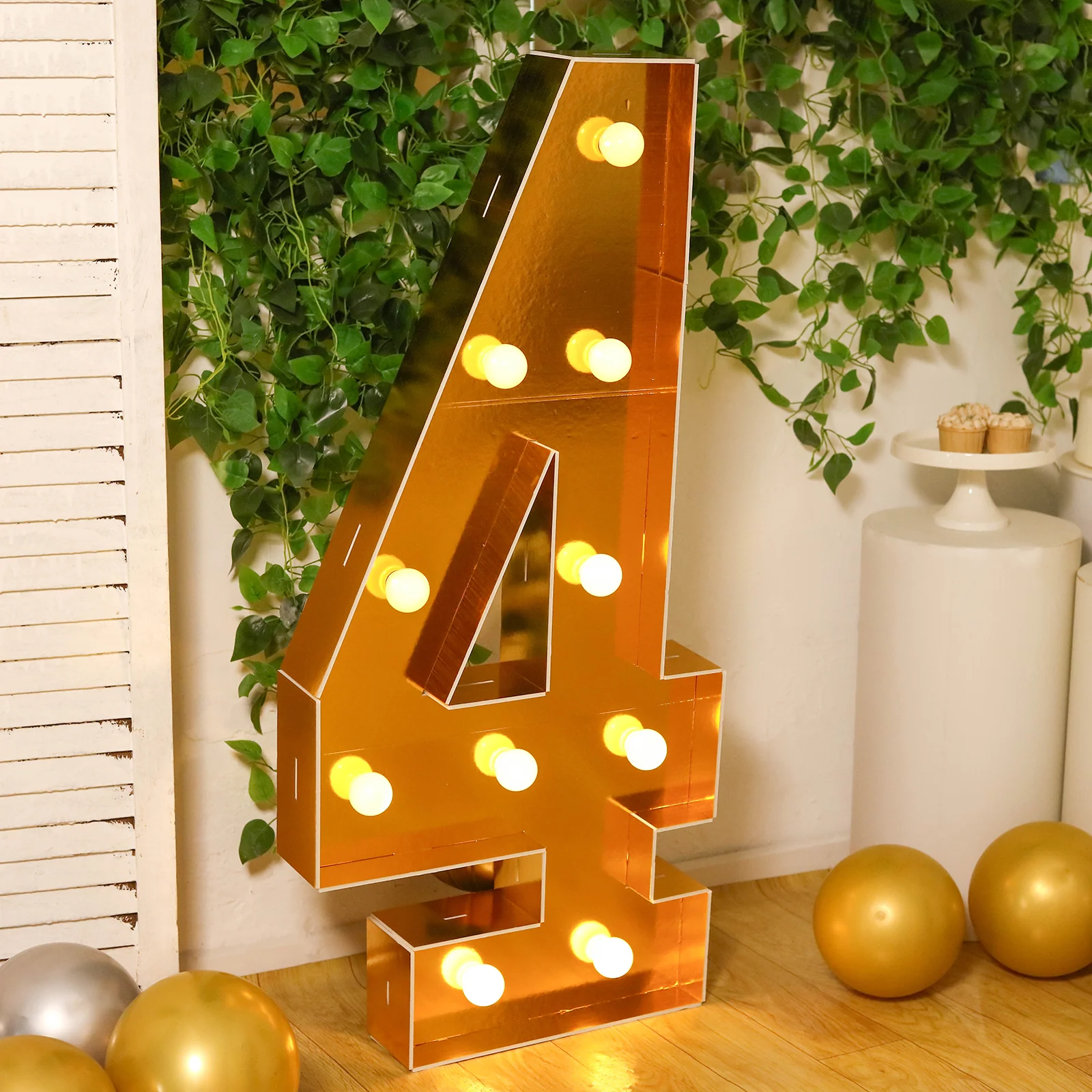 Giant LED Marquee Light Up Number "4", Gold 4ft Pre-Cut Foam Board with 10 Warm White Battery Operated LEDs, Glue Gun and Sticks - Image 6