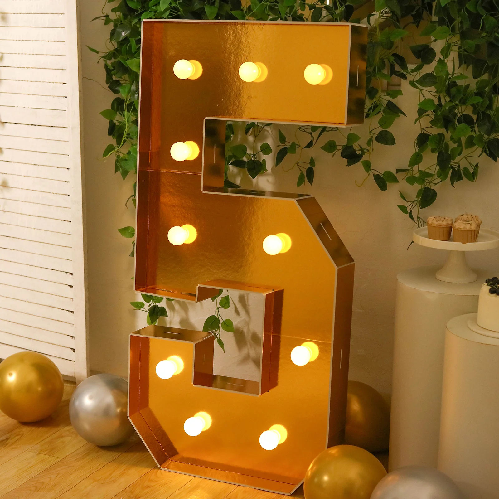 Giant LED Marquee Light Up Number "5", Gold 4ft Pre-Cut Foam Board with 10 Warm White Battery Operated LEDs, Glue Gun and Sticks - Image 7