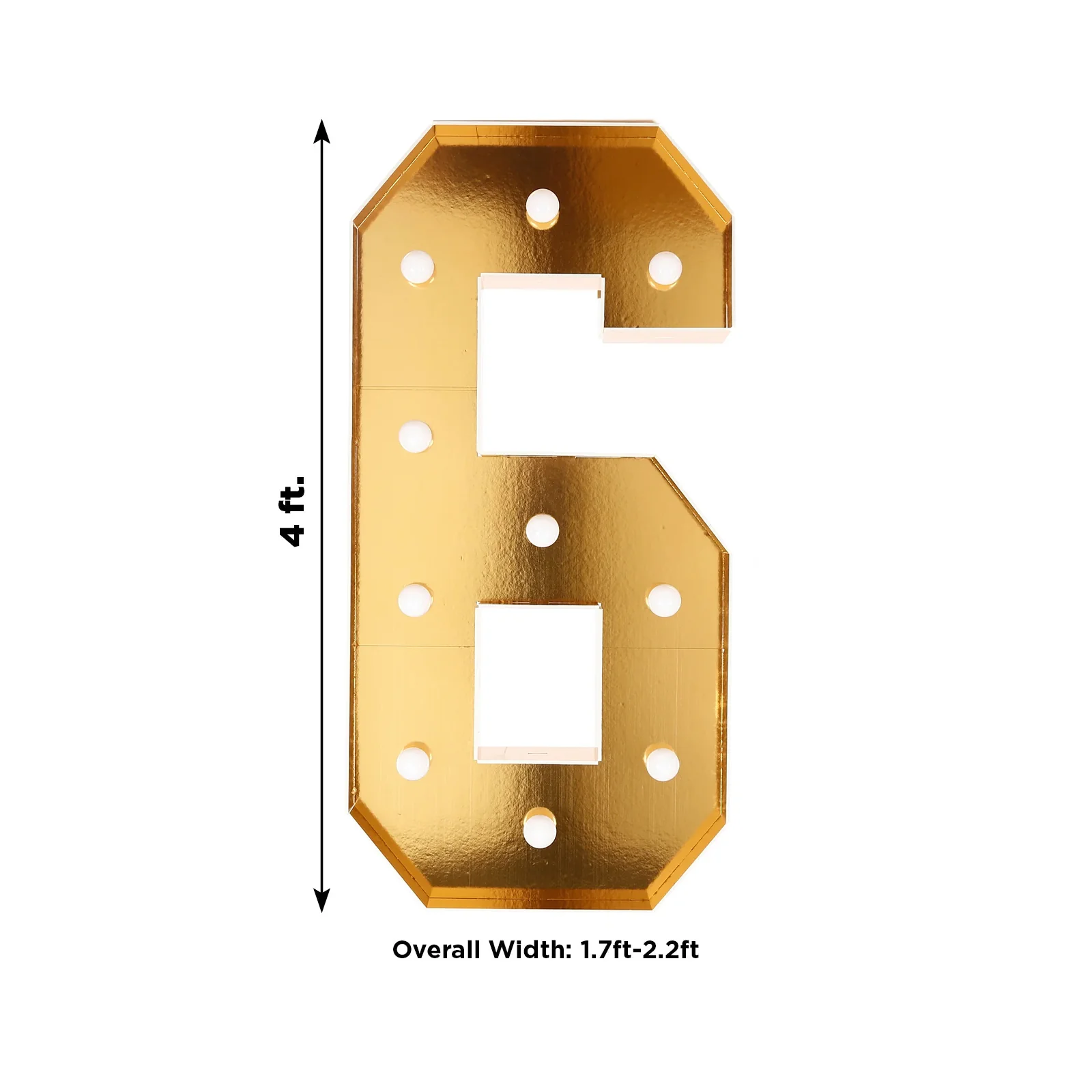 Giant LED Marquee Light Up Number "6", Gold 4ft Pre-Cut Foam Board with 10 Warm White Battery Operated LEDs, Glue Gun and Sticks - Image 3