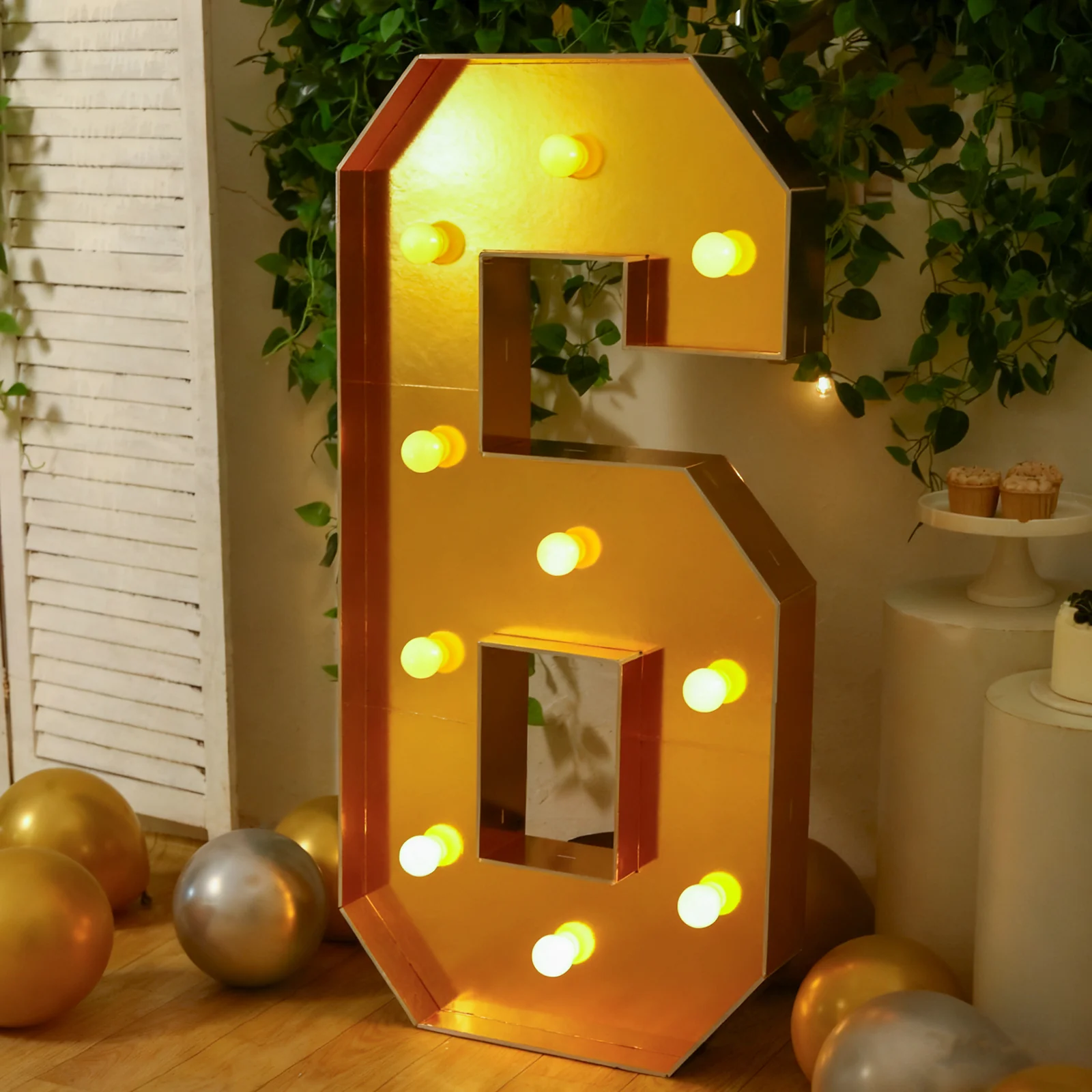 Giant LED Marquee Light Up Number "6", Gold 4ft Pre-Cut Foam Board with 10 Warm White Battery Operated LEDs, Glue Gun and Sticks - Image 6