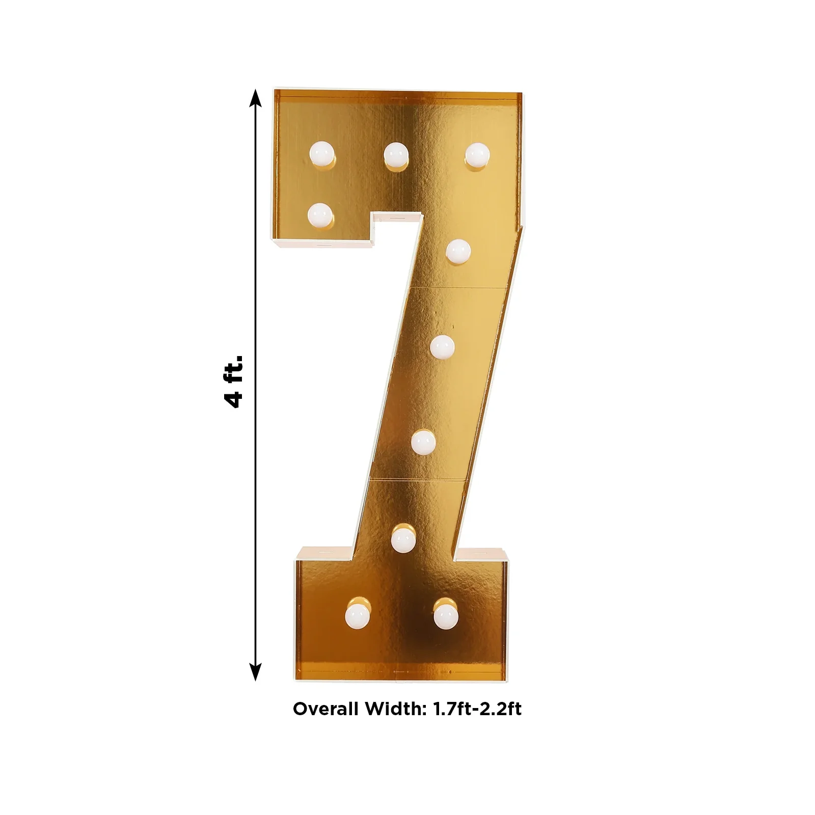 Giant LED Marquee Light Up Number "7", Gold 4ft Pre-Cut Foam Board with 10 Warm White Battery Operated LEDs, Glue Gun and Sticks - Image 3