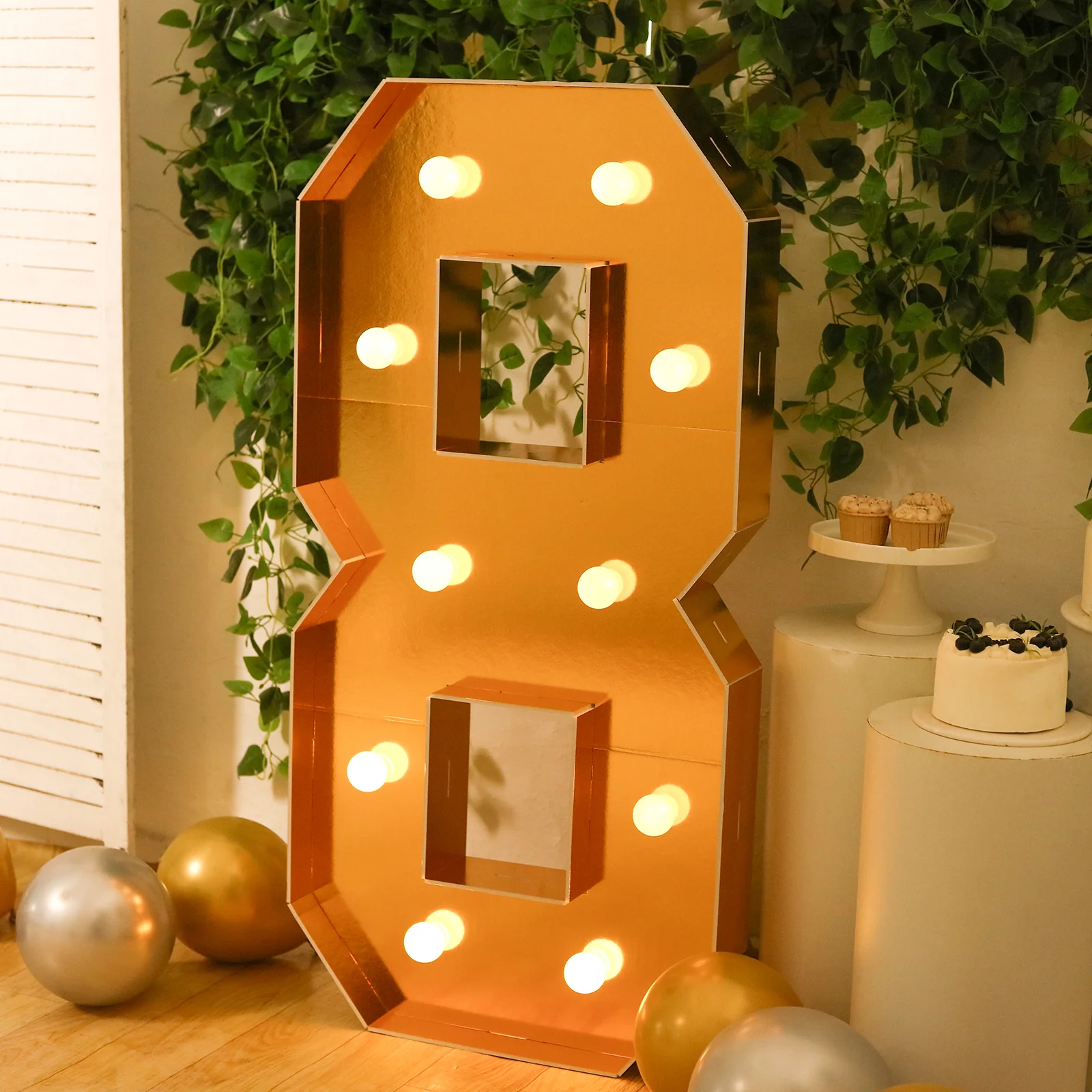 Giant LED Marquee Light Up Number "8", Gold 4ft Pre-Cut Foam Board with 10 Warm White Battery Operated LEDs, Glue Gun and Sticks - Image 7