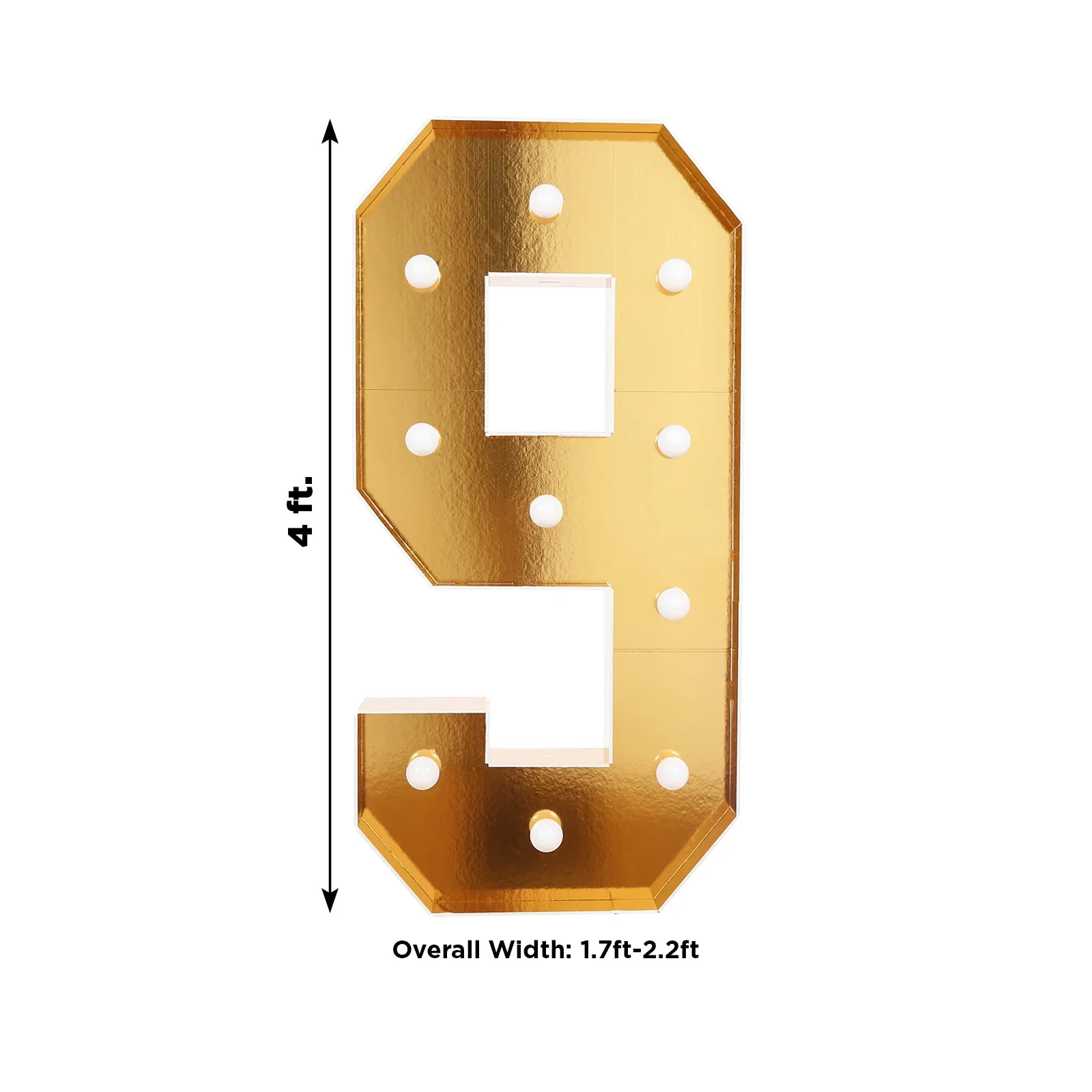 Giant LED Marquee Light Up Number "9", Gold 4ft Pre-Cut Foam Board with 10 Warm White Battery Operated LEDs, Glue Gun and Sticks - Image 3