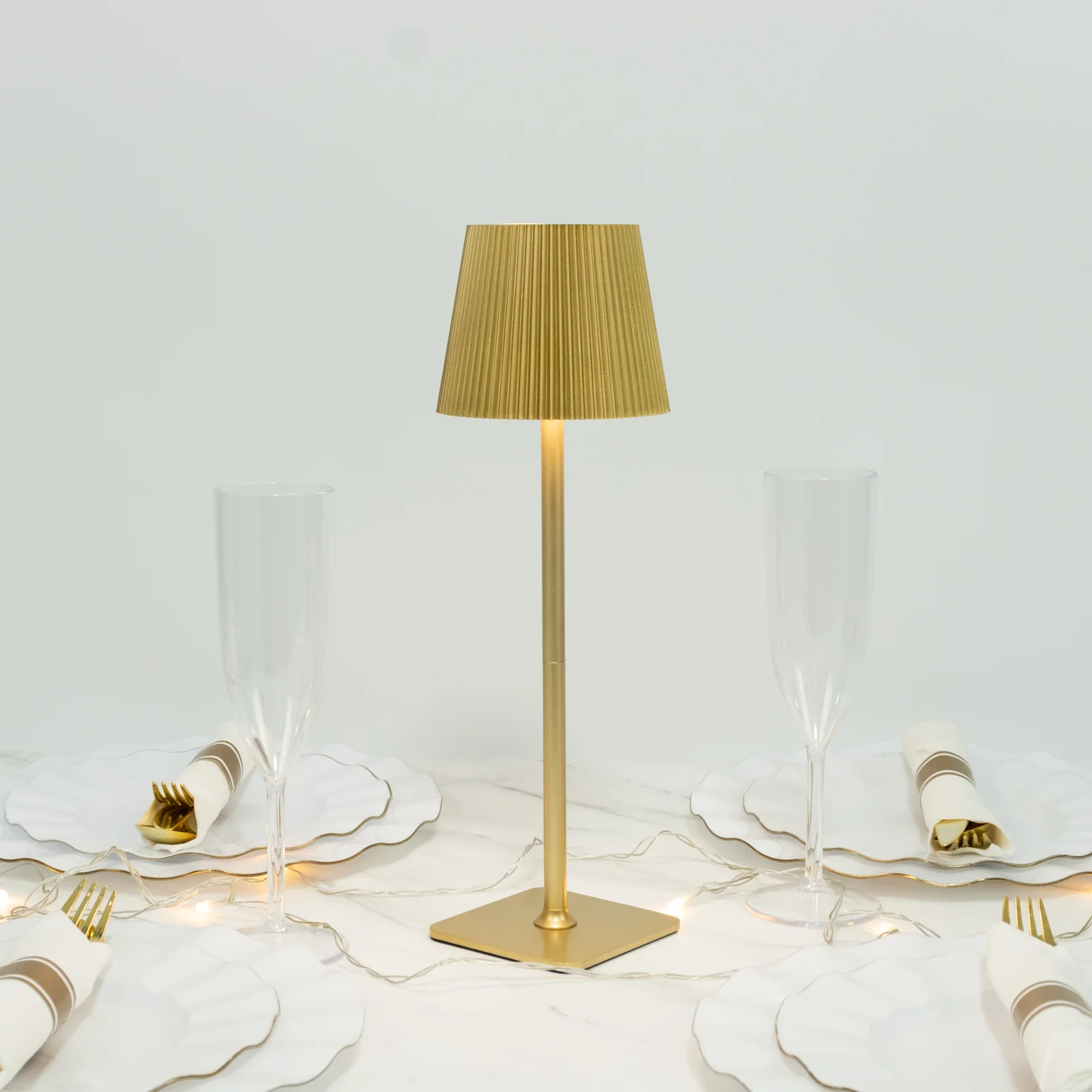 Cordless LED Table Lamp, Gold Metal Heavy Duty Commercial Grade USB Rechargeable 1500mAh Touch Control Lamp, Adjustable Height 9"/14", 3 Color Modes, Dimmable, Ribbed Shade - Image 5