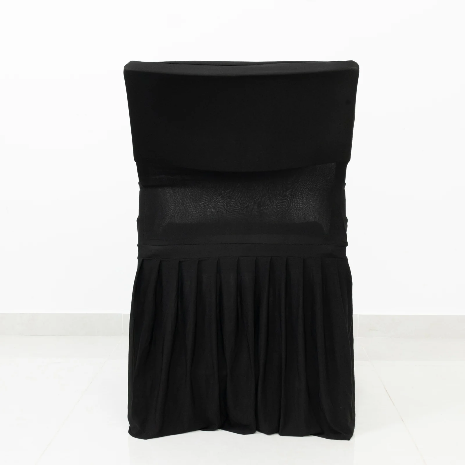 Black Spandex Pleated Lifetime Folding Chair Cover – Stretch Slipcover with Floor-Length Skirt, Also Fits Standard Chairs - Image 9