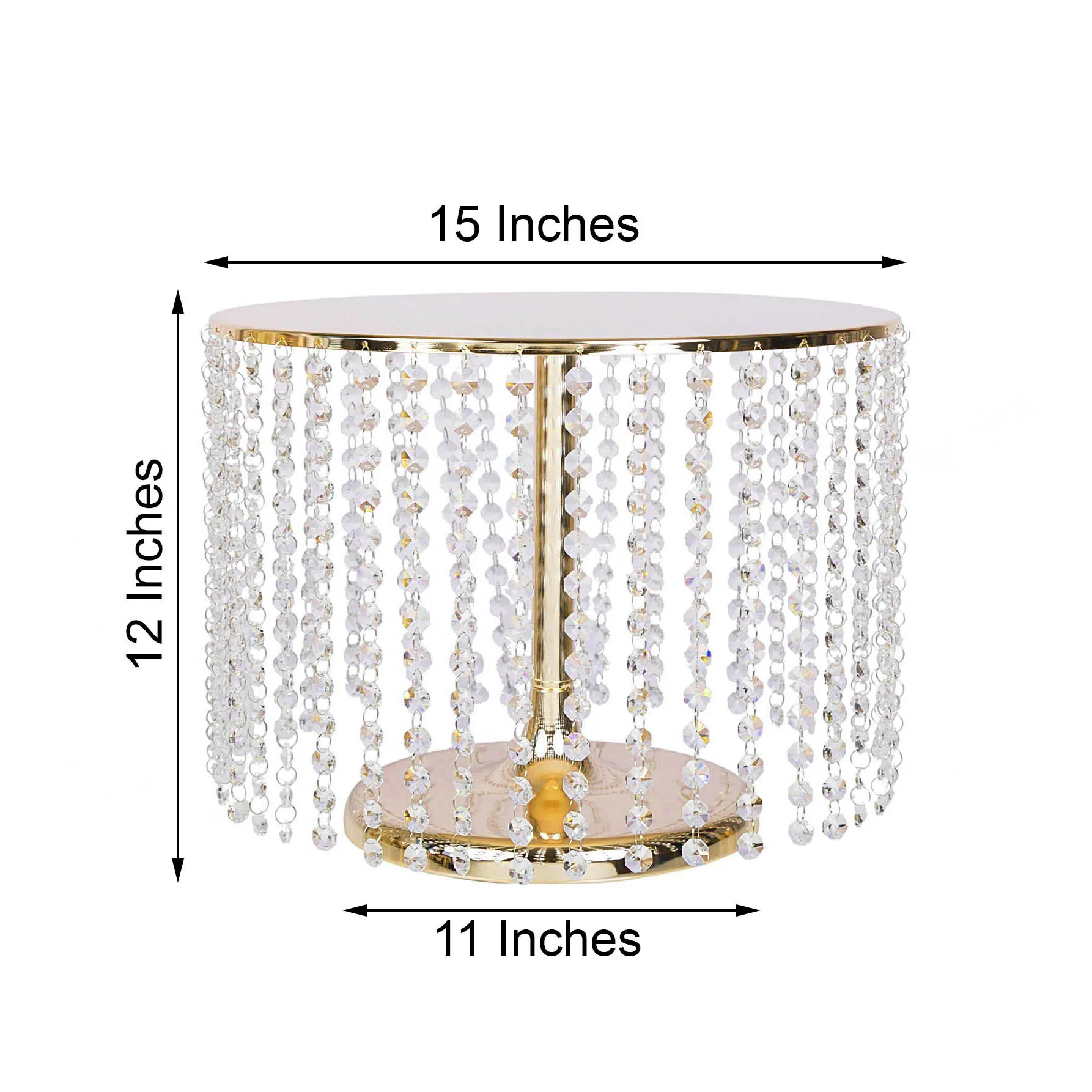 Metal Cake Stand Round Design Metallic Gold with Crystal Chains 14" Dia - Cupcake Dessert Pedestal 12" Tall - Image 3