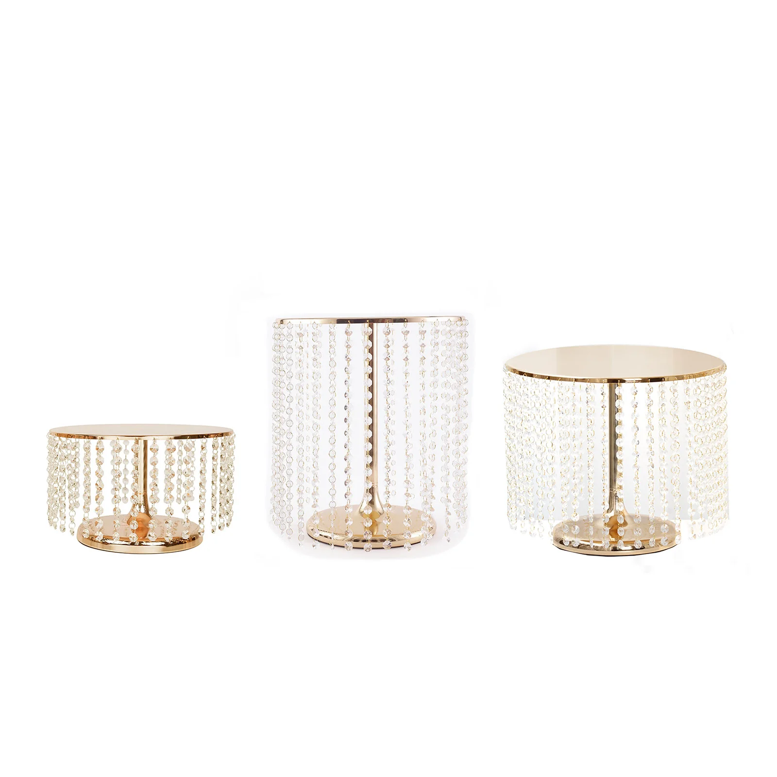 Metal Cake Stand Round Design Metallic Gold with Crystal Chains 14" Dia - Cupcake Dessert Pedestal 12" Tall - Image 7