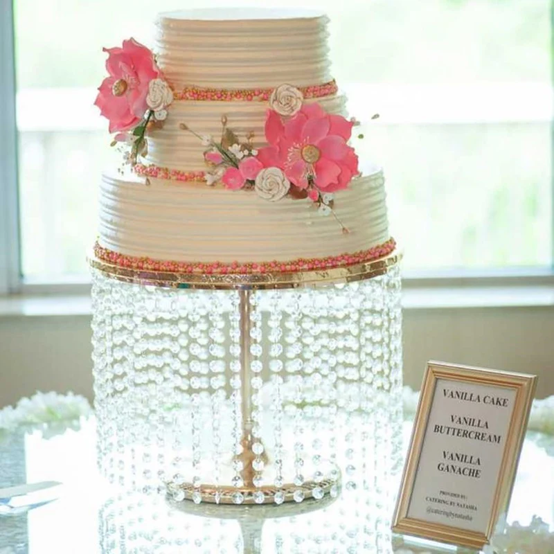 Metal Cake Stand Round Design Metallic Gold with Crystal Chains 14" Dia - Cupcake Dessert Pedestal 12" Tall - Image 9