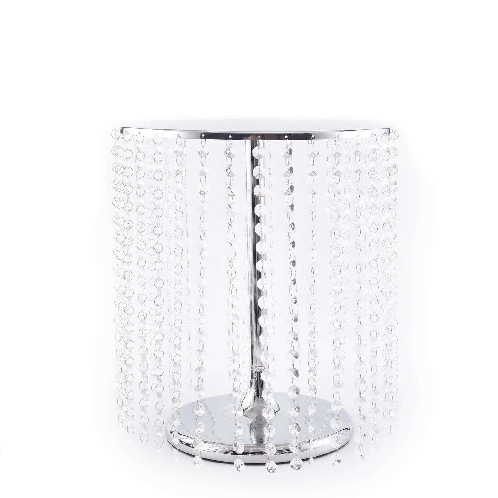 Metal Cake Stand Round Design Metallic Silver with Crystal Chains 14" Dia - Cupcake Dessert Pedestal 16"Tall - Image 6