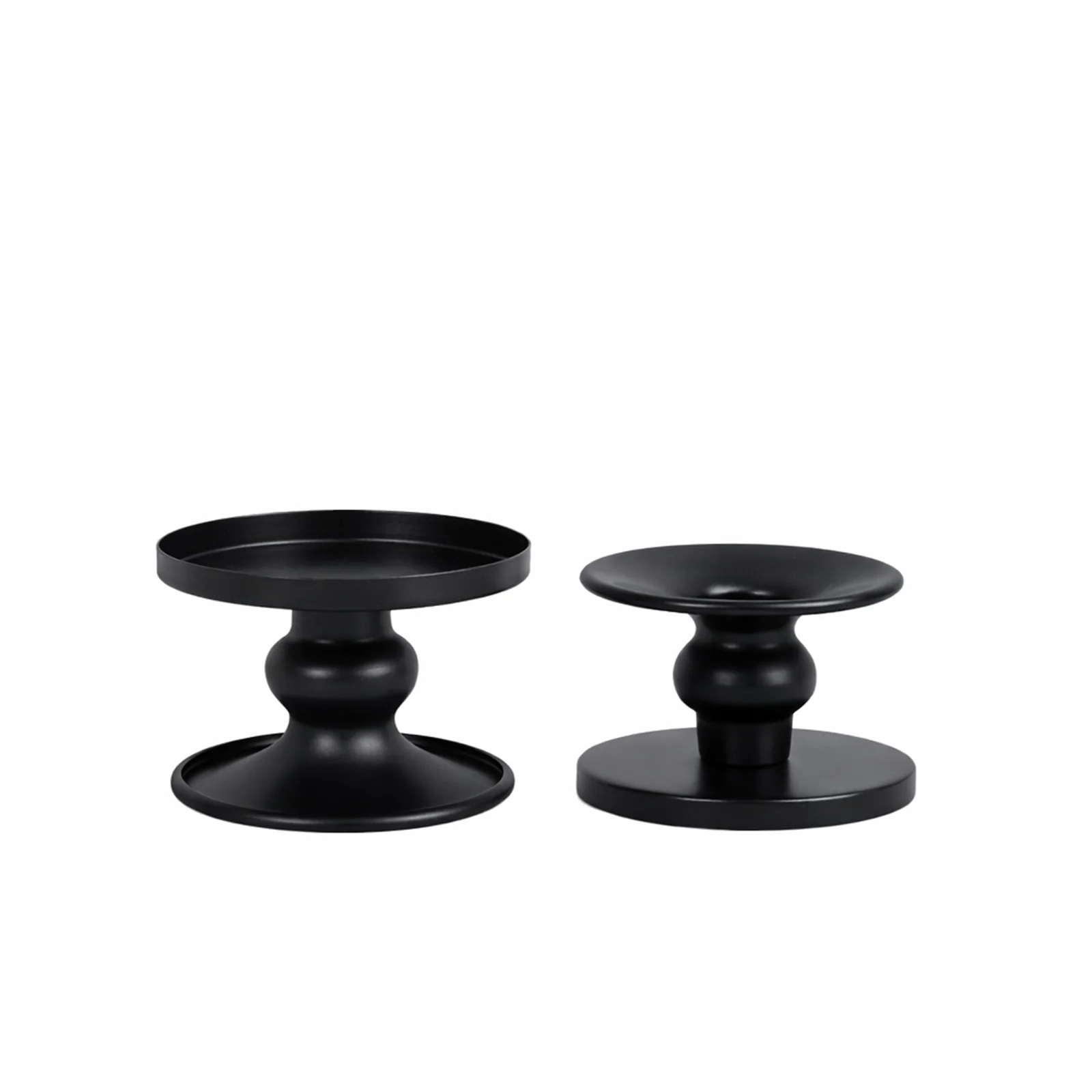 6 Pack 2" Black Metal Candle Holders, Reversible Pillar & Taper Candlestick Stands - Image 2