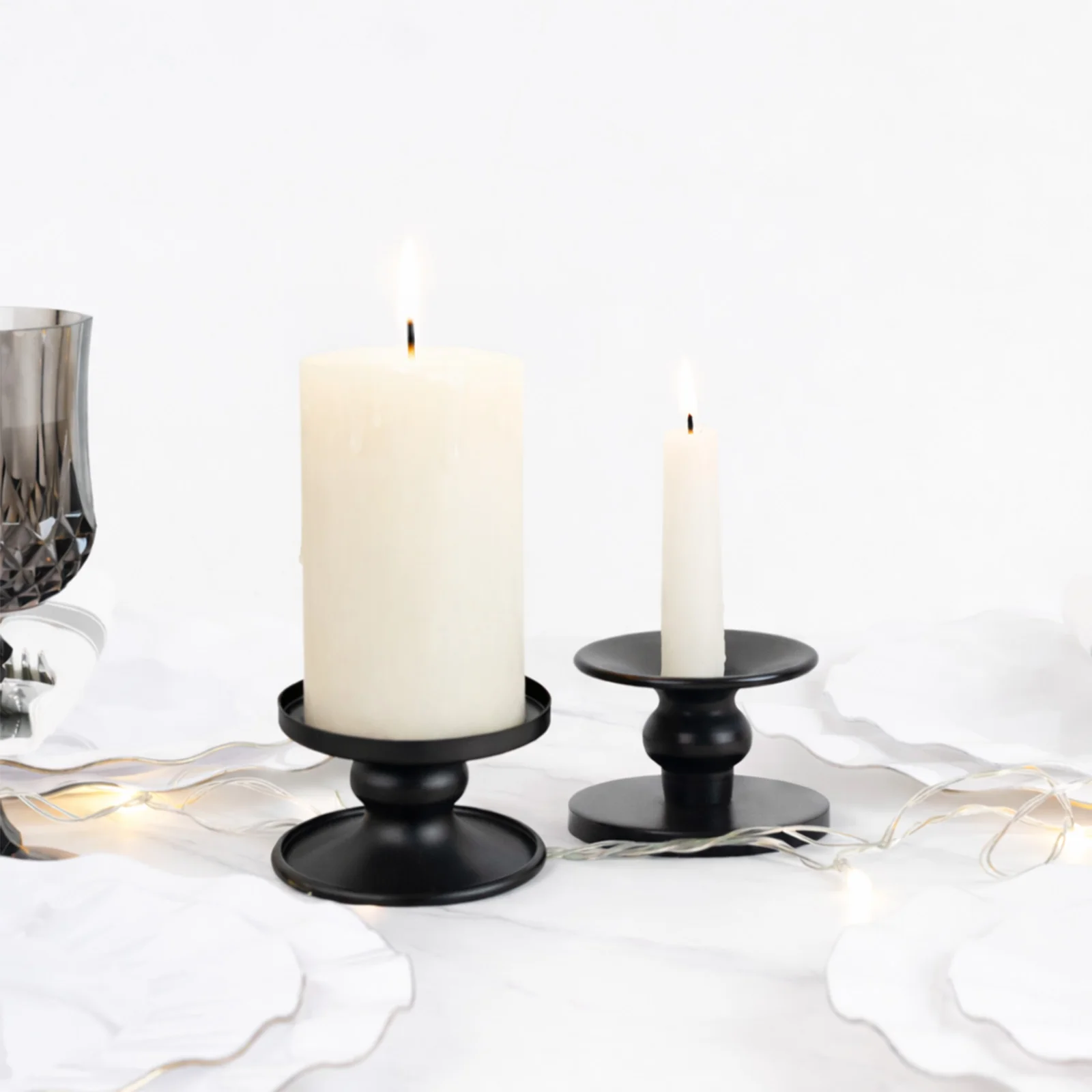 6 Pack 2" Black Metal Candle Holders, Reversible Pillar & Taper Candlestick Stands - Image 7